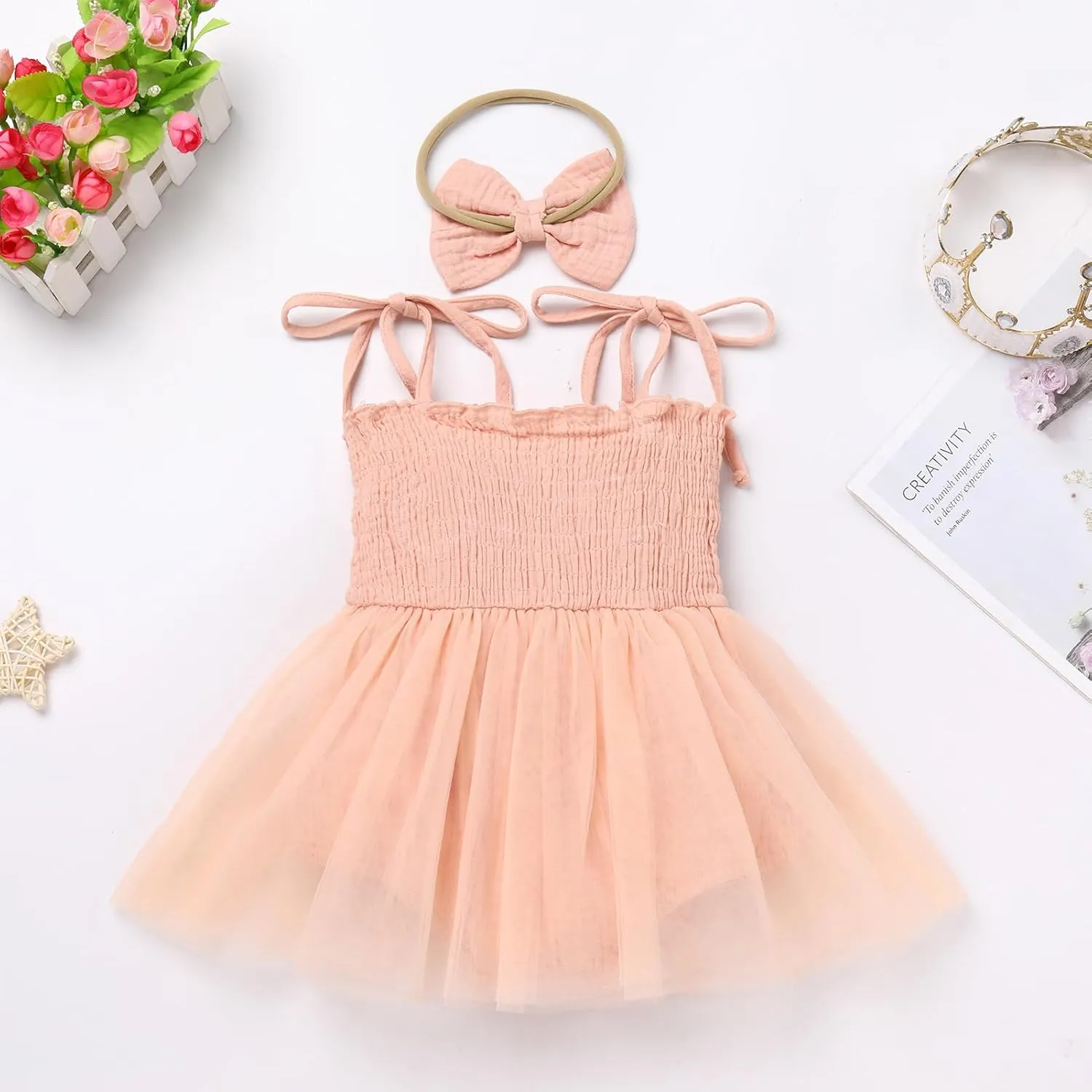 AWIBMK Baby Girls 1st Birthday Outfit Spaghetti Straps Romper Dress with Headband Sleeveless Princess Cake Smash Clothes