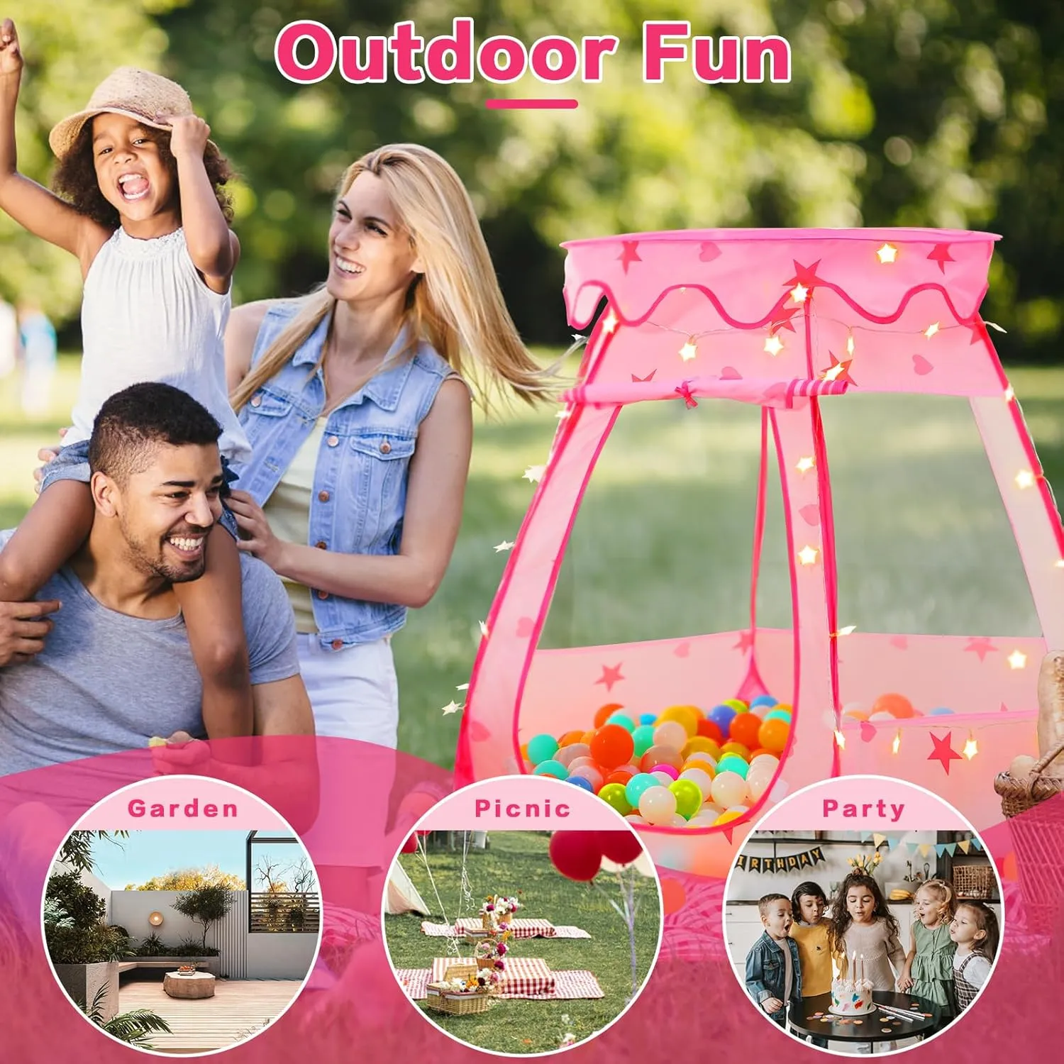 Baby Ball Pit for Toddler: with Star Lights - Pop Up Princess Play Tent for Kids - Indoor Outdoor Baby Girl Toys Birthday Gifts - NO Balls (Pink Tent)