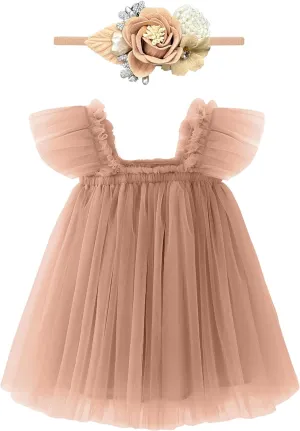 Baby Girl First Birthday Outfit Cake Smash 1st Birthday Dress with Flower Headband