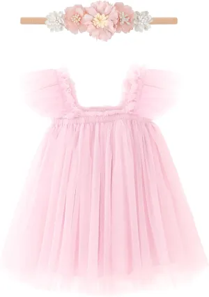 Baby Girl First Birthday Outfit Cake Smash 1st Birthday Dress with Flower Headband