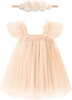 Baby Girl First Birthday Outfit Cake Smash 1st Birthday Dress with Flower Headband