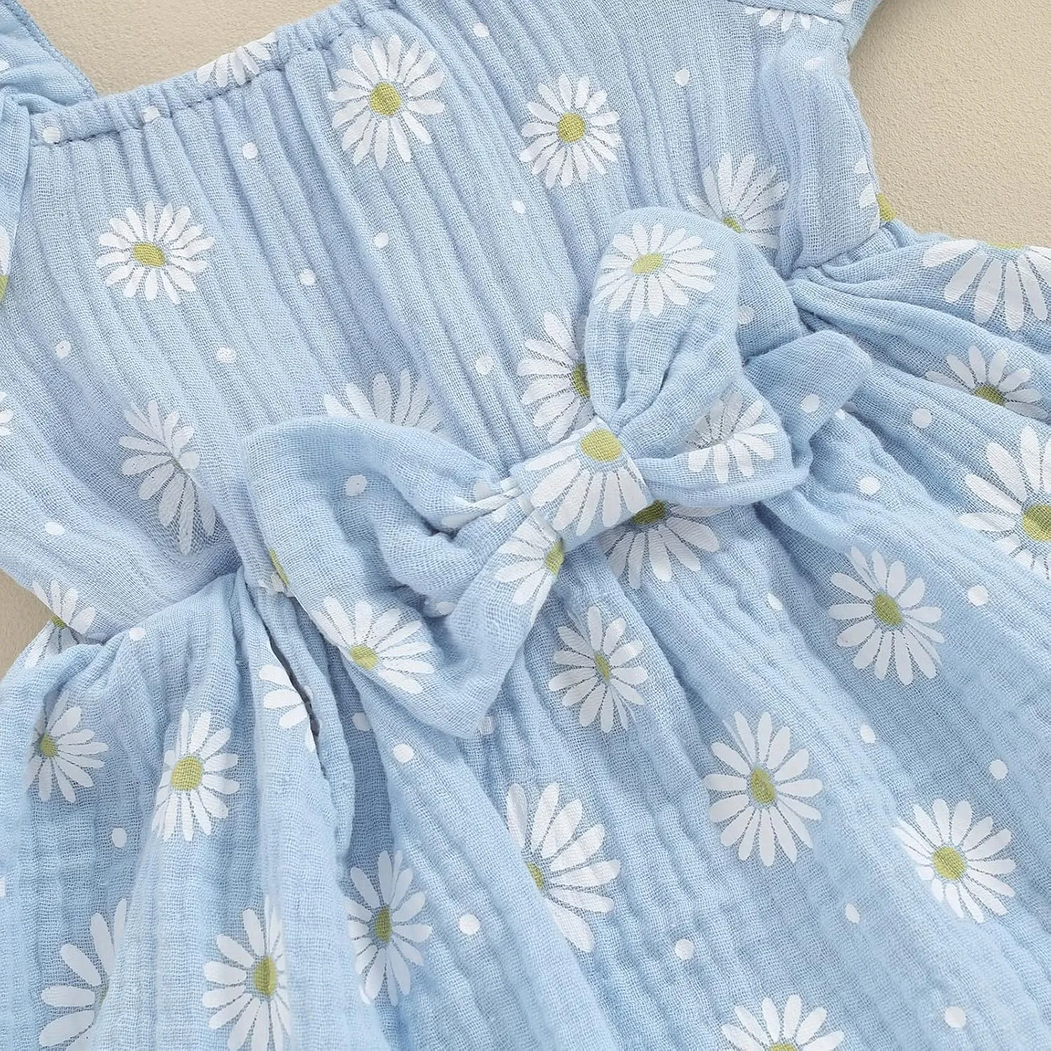 Baby Girls Daisy Romper Bowknot Bodysuit Headband Short Sleeve Playsuits Floral Jumpsuit Infant Summer Clothes