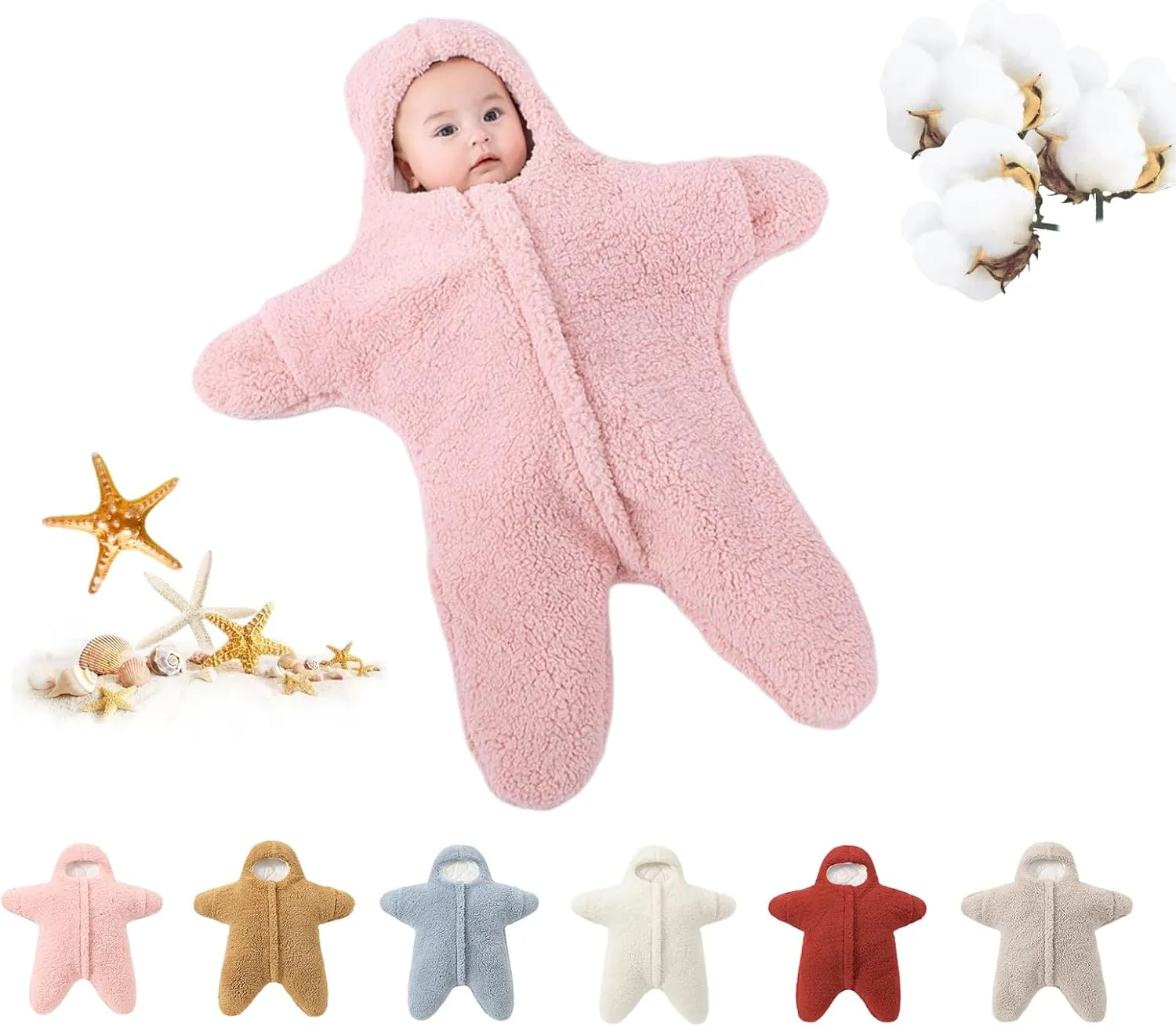 Baby Starfish Onesie, Thick Imitation Fleece Starfish Newborn Sleeping Bag, Infant Footie Jumpsuit Winter Warm Outfits