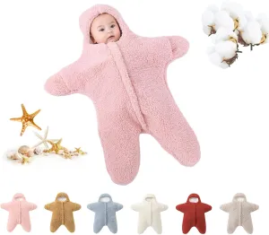 Baby Starfish Onesie, Thick Imitation Fleece Starfish Newborn Sleeping Bag, Infant Footie Jumpsuit Winter Warm Outfits