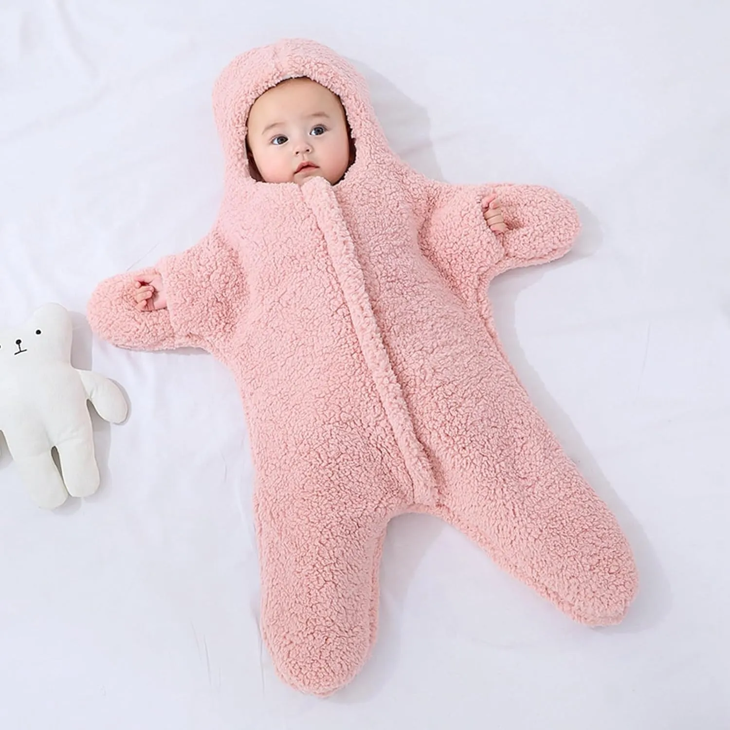 Baby Starfish Onesie, Thick Imitation Fleece Starfish Newborn Sleeping Bag, Infant Footie Jumpsuit Winter Warm Outfits