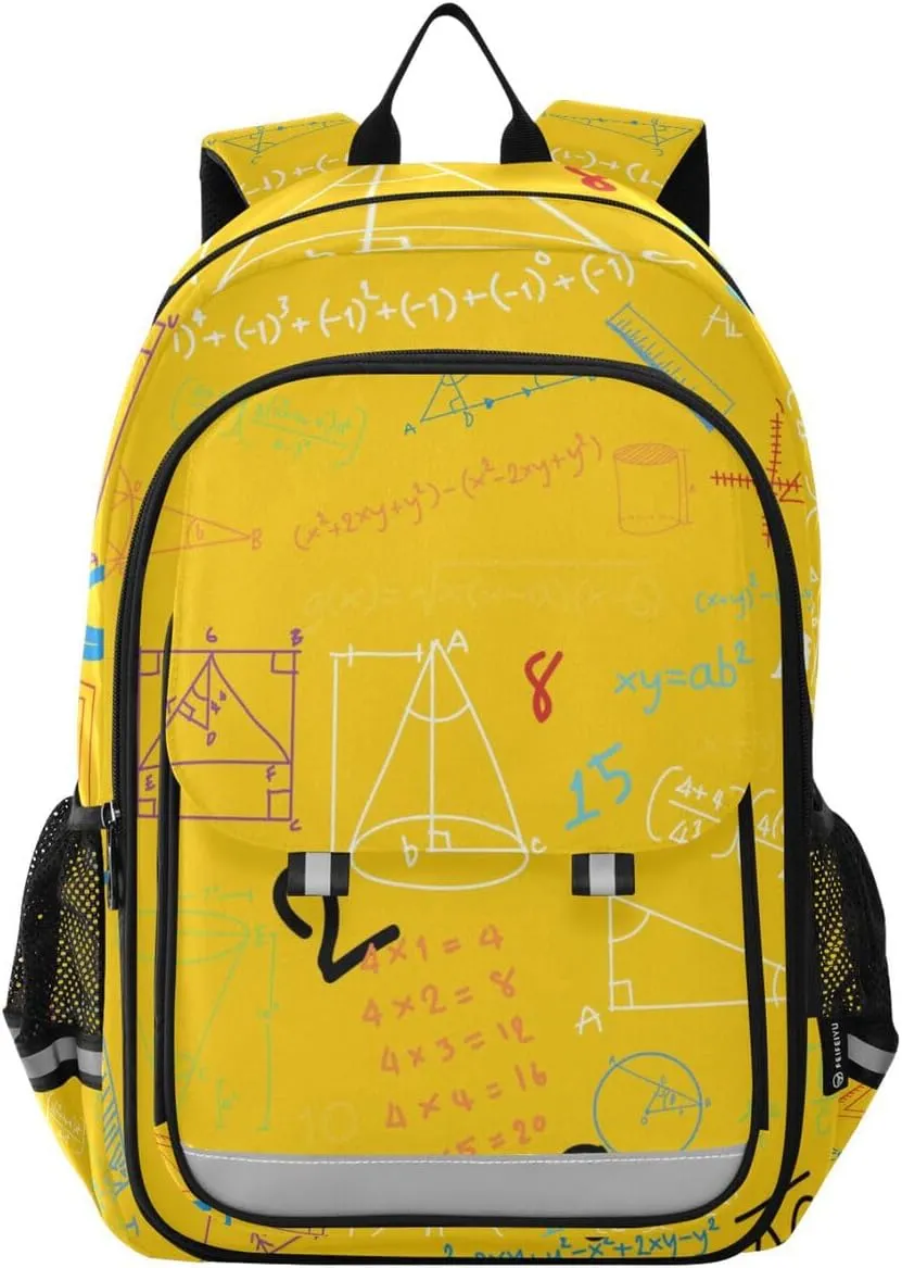 Backpack Yellow Math Mathematical Formula Education Number Daypack Shoulder Bag Rucksack Knapsack for Travel Hiking Sports Gym Casual Camping