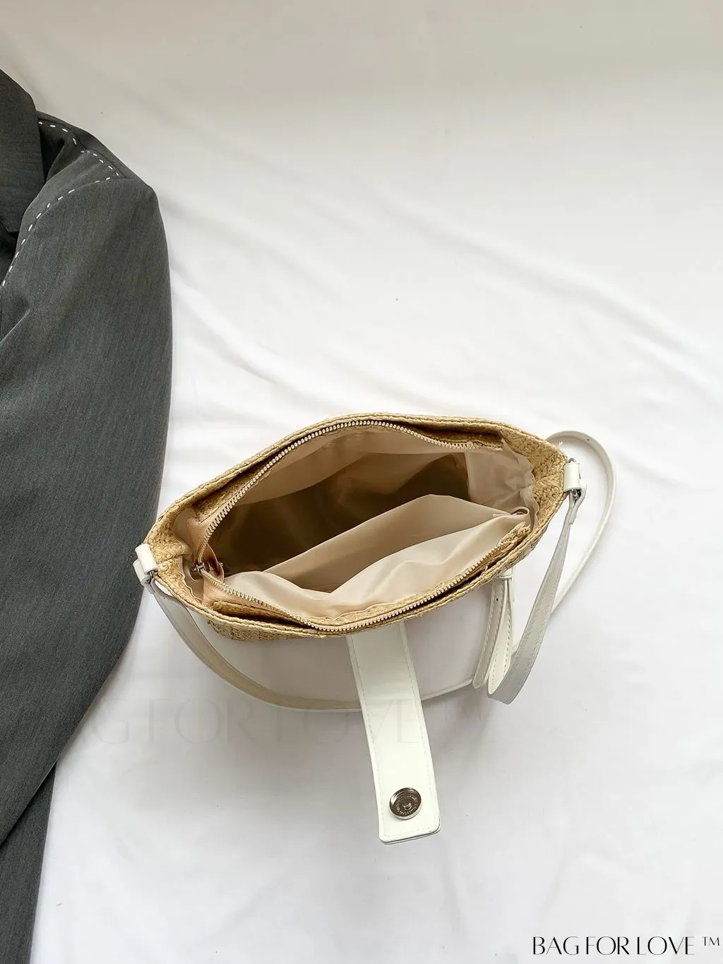 BagForLove - Minimalist Woven Straw Bucket Bag - Womens Chic Vacation Shoulder Crossbody