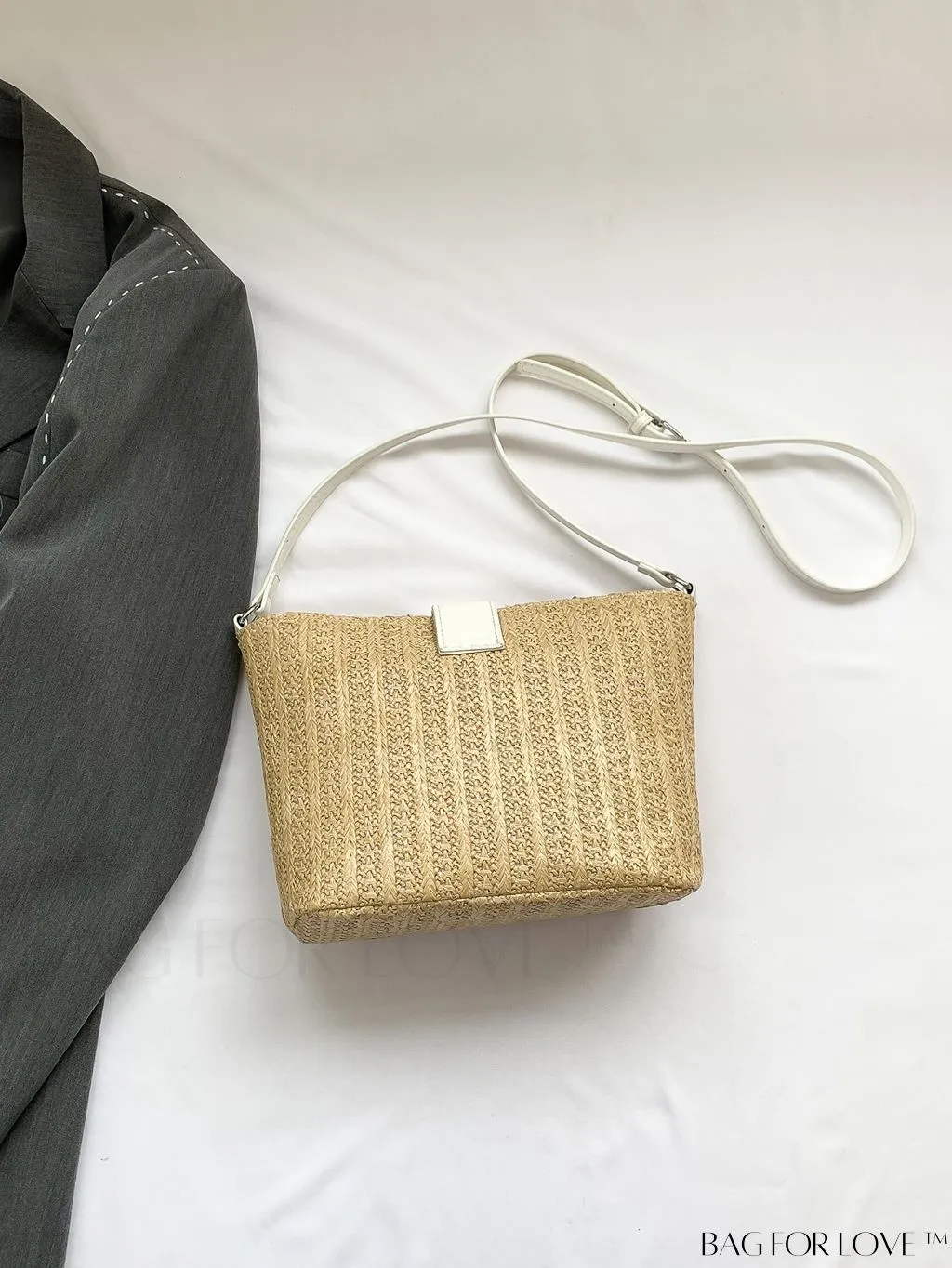 BagForLove - Minimalist Woven Straw Bucket Bag - Womens Chic Vacation Shoulder Crossbody