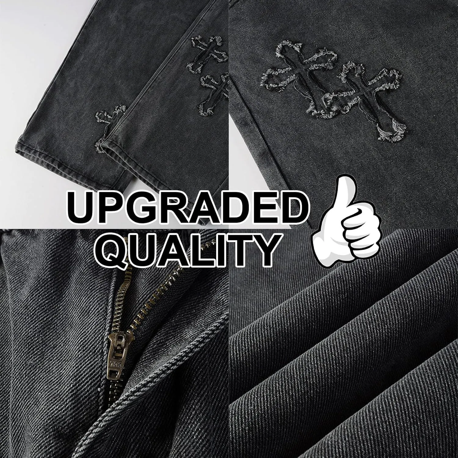 Baggy Jeans Men Cross Patch Y2K Cargo Pants Denim Skateboard Baggy Pants Hip Hop Jeans Streetwear