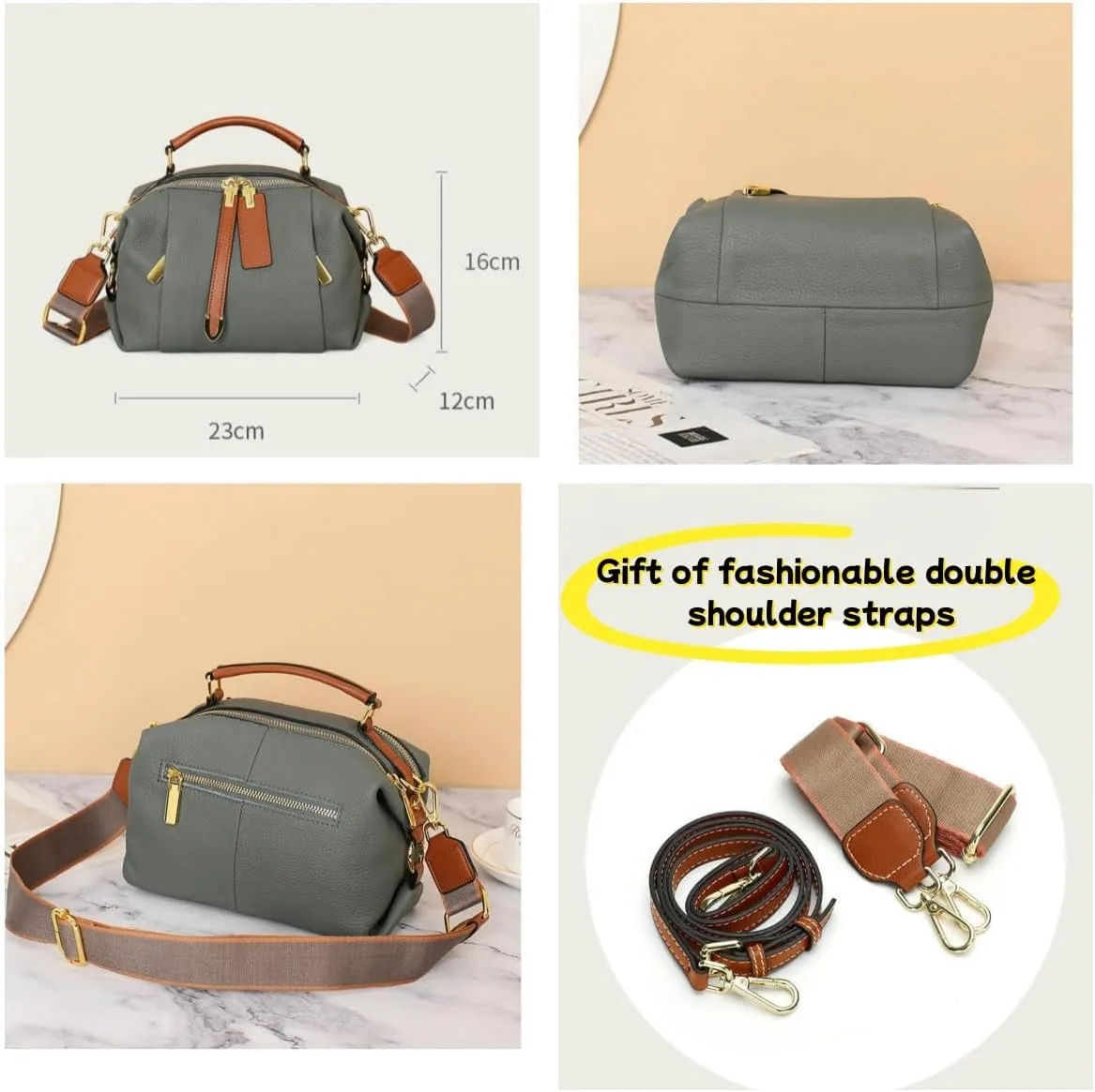 Bags Women'S Genuine Leather Bag Contrast Color Messenger Bag Handbag Shoulder Pillow Bag