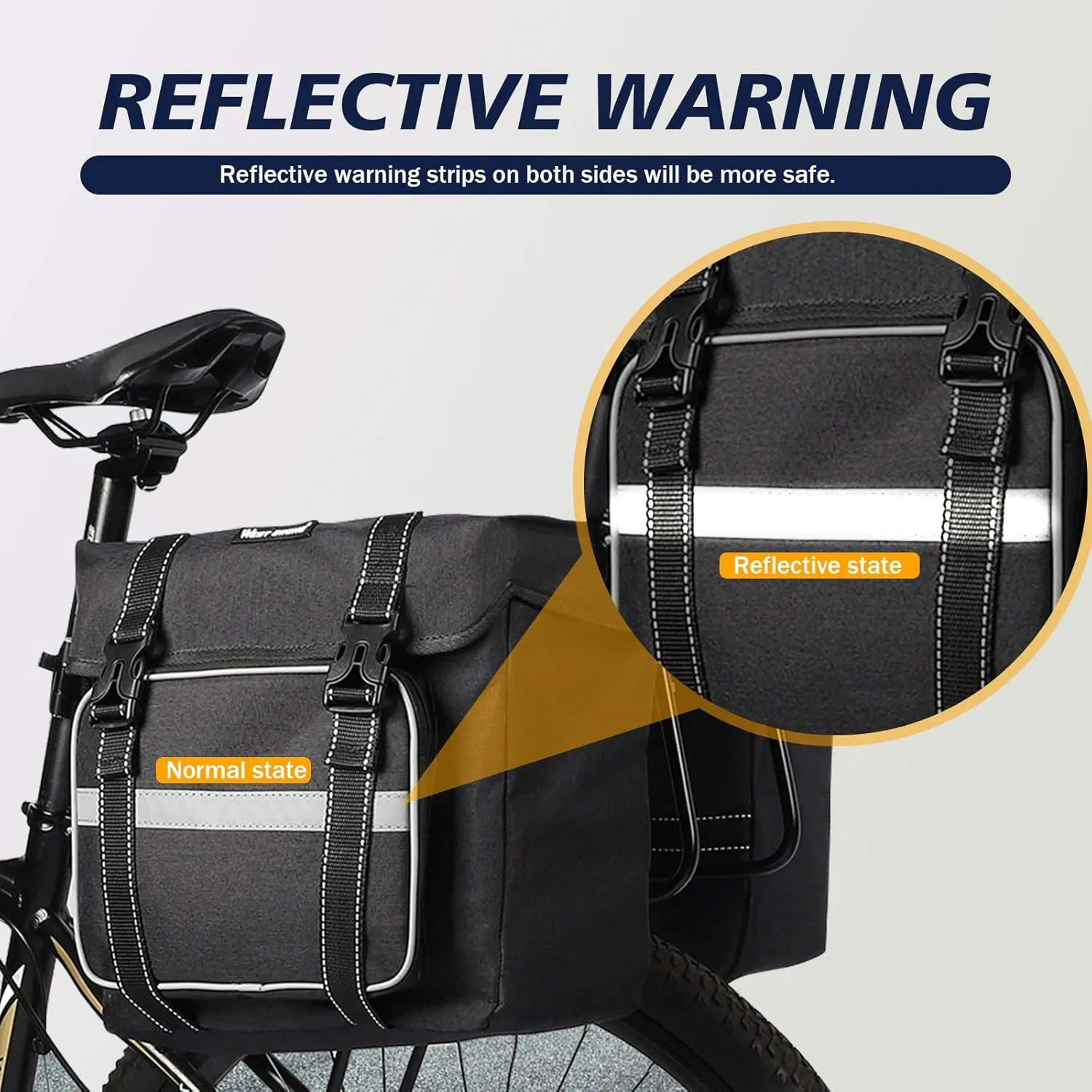 BAIGIO Bike Double Pannier Bags Waterproof Bicycle Rear Seat Panniers Pack with Reflective Stripe