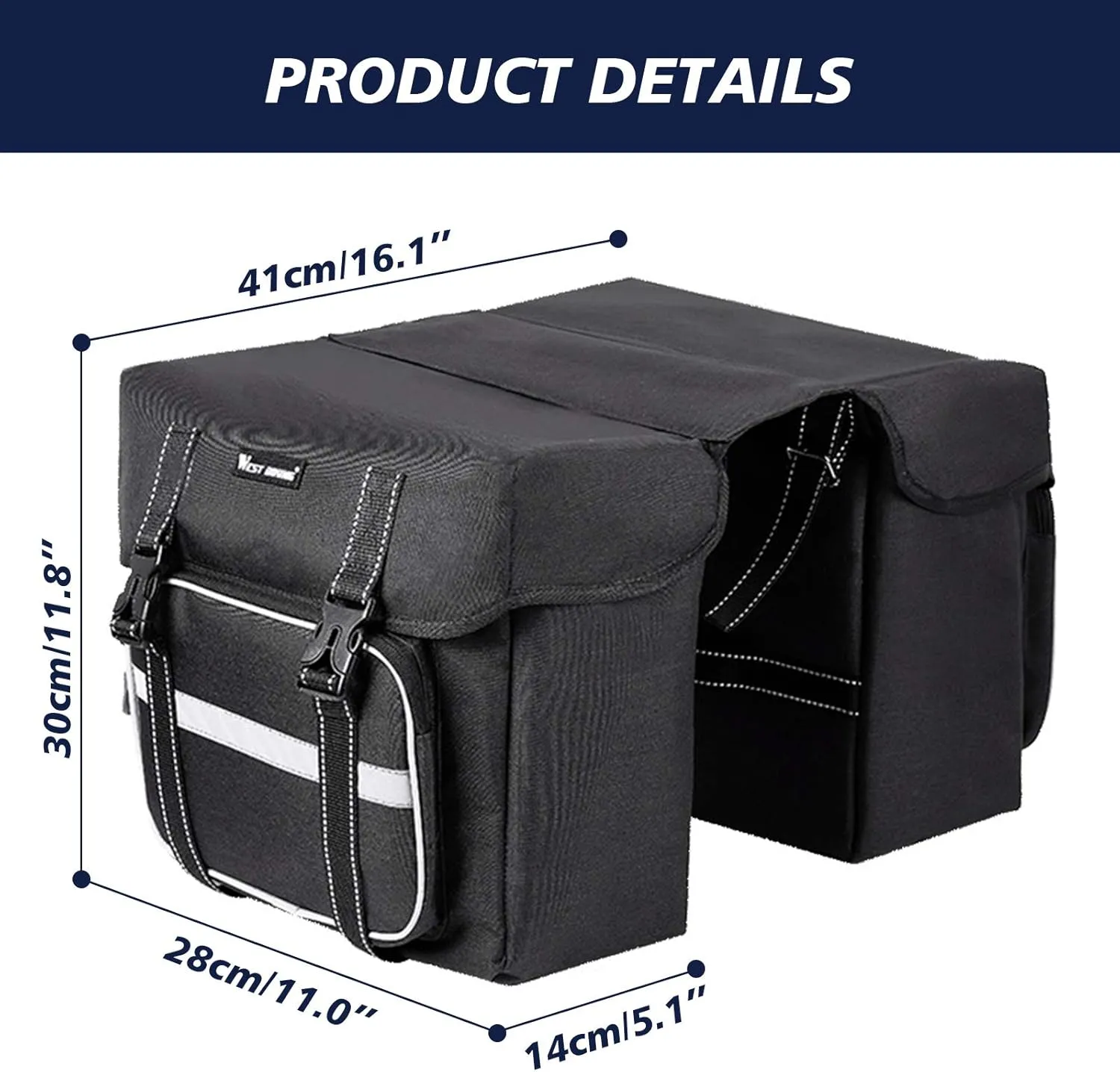 BAIGIO Bike Double Pannier Bags Waterproof Bicycle Rear Seat Panniers Pack with Reflective Stripe
