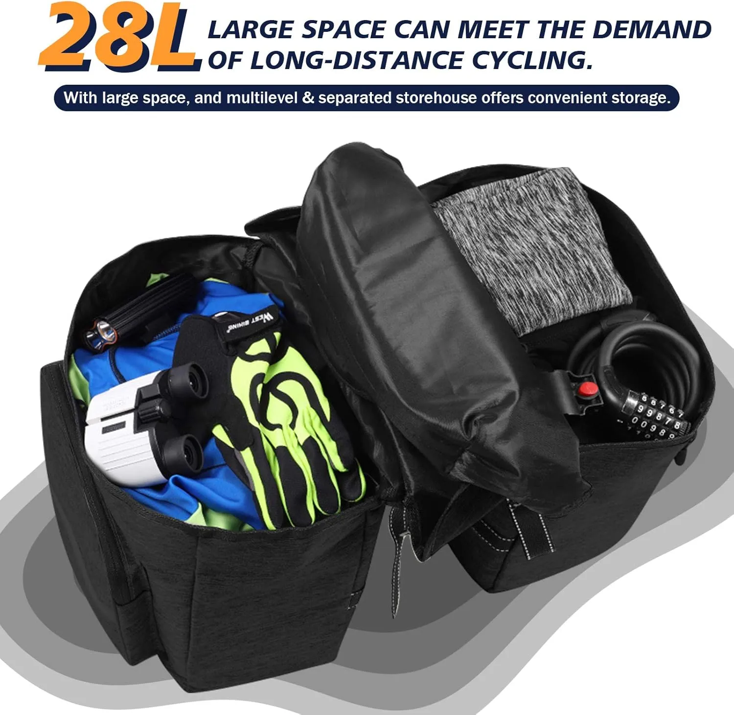 BAIGIO Bike Double Pannier Bags Waterproof Bicycle Rear Seat Panniers Pack with Reflective Stripe