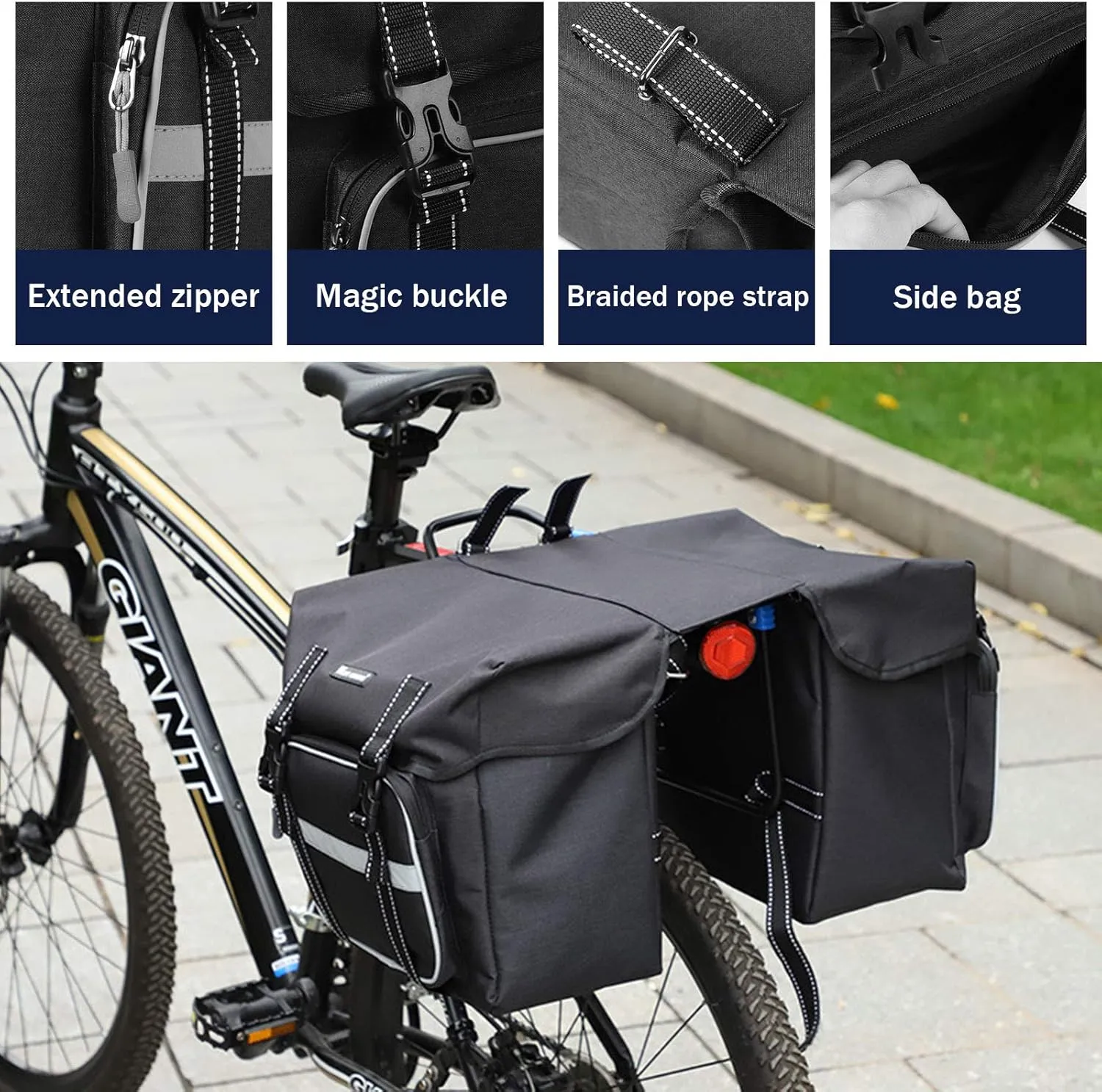 BAIGIO Bike Double Pannier Bags Waterproof Bicycle Rear Seat Panniers Pack with Reflective Stripe
