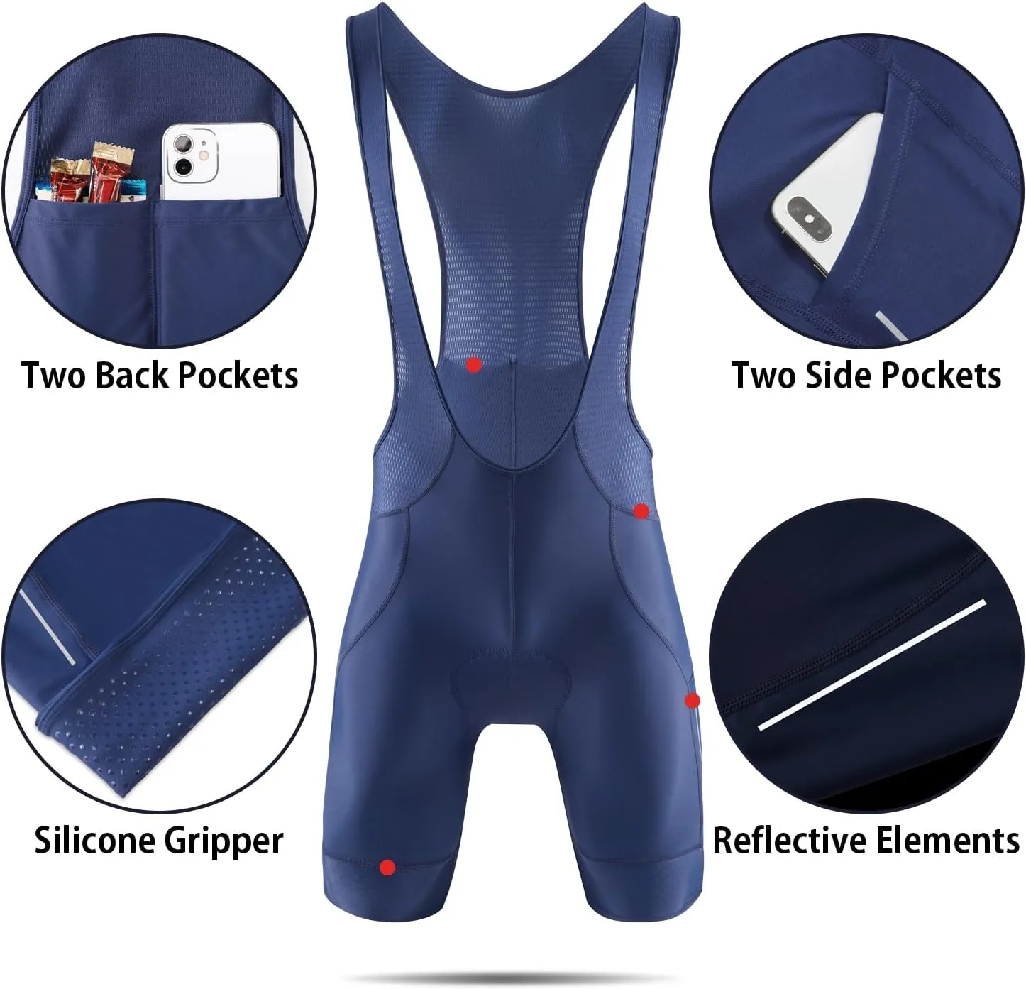 baleaf Men's Cycling Bib Shorts 4D Padded, Road Bike Cycling Bibs Biking Bicycle Shorts Gel Pockets UPF50 