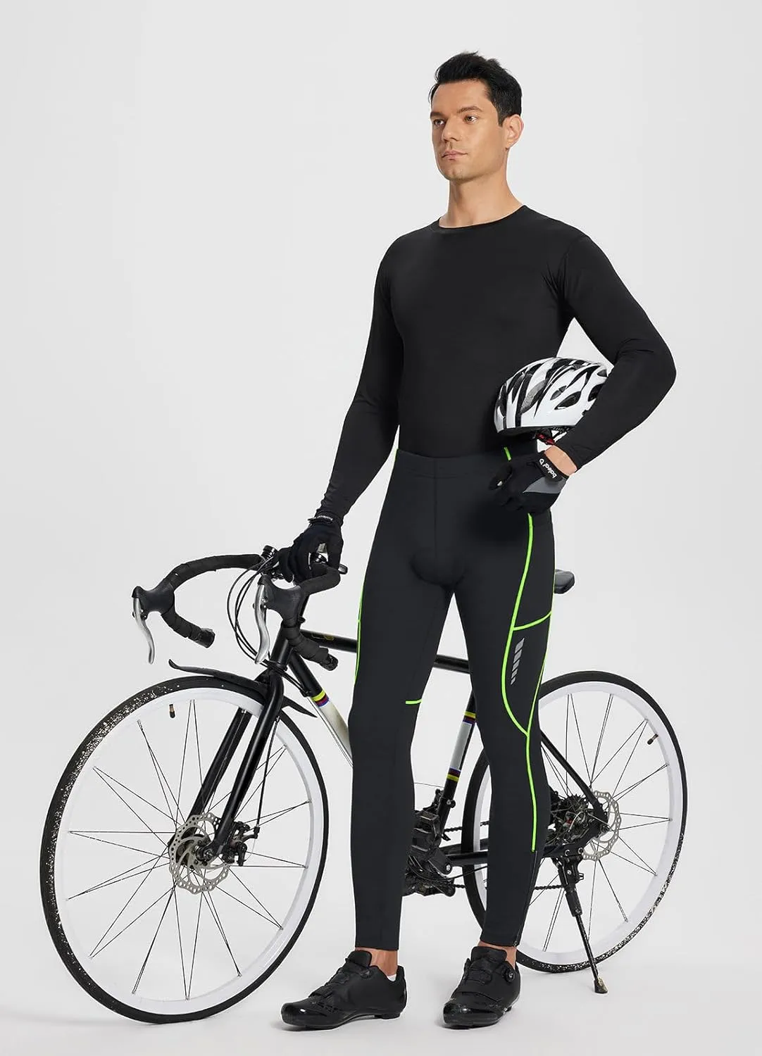 baleaf Men's Thermal Cycling Pants, 4D Padded Winter Bike Tights Fleece Lined Bicyble Riding Leggings