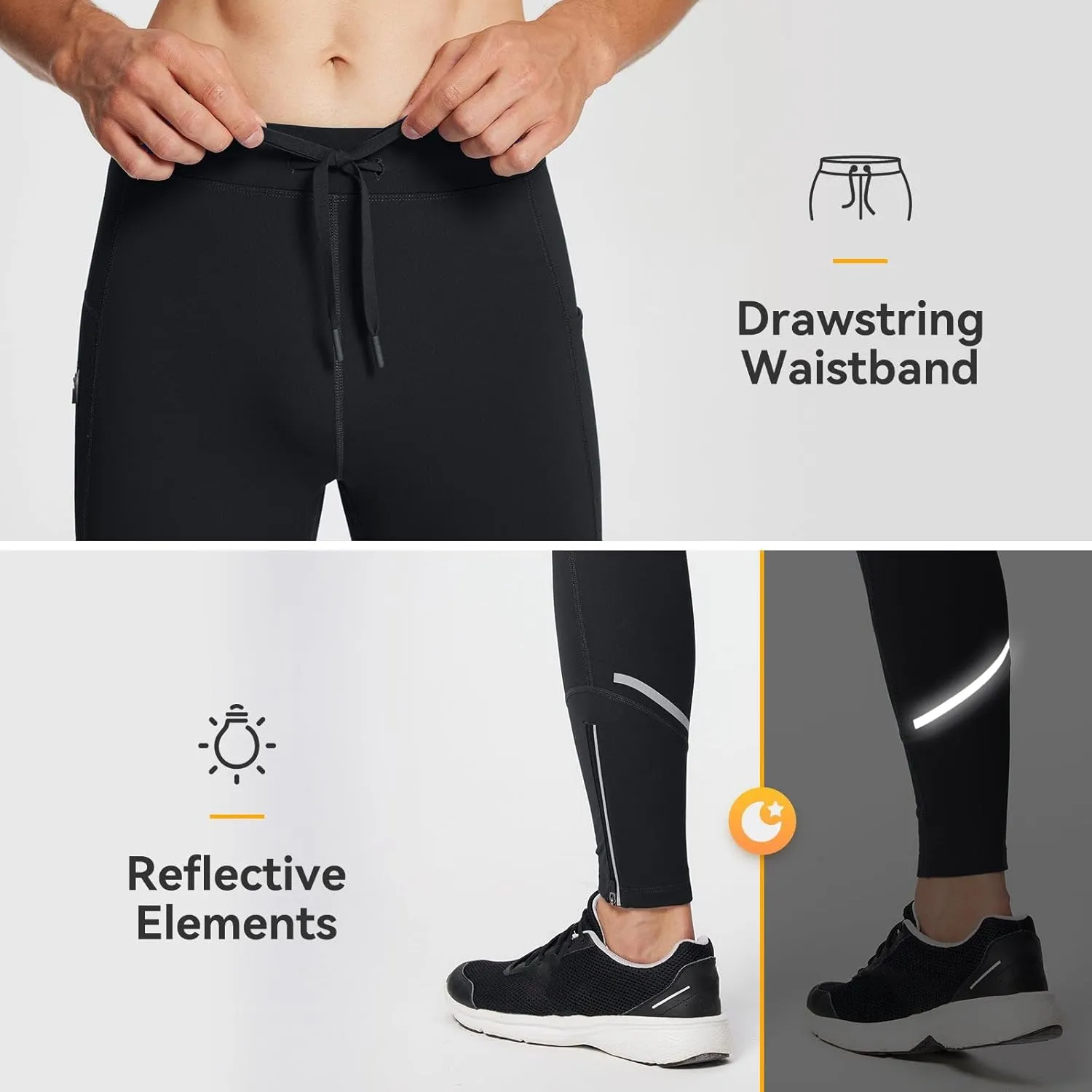 baleaf Men's Winter Running Tights Thermal Cycling Pants Water Resistant Pockets Zipper Legs Cold Weather