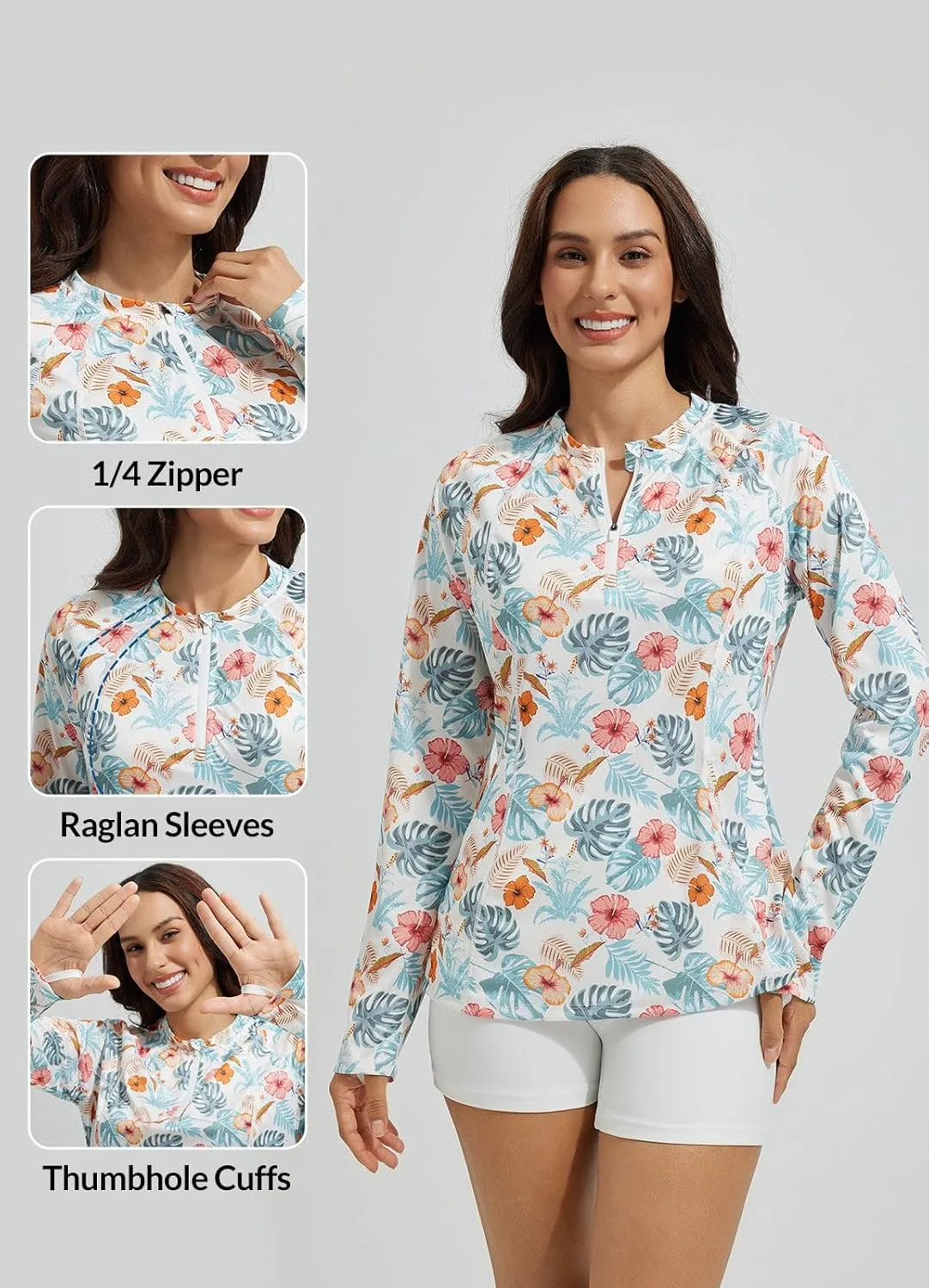 baleaf Women's 1/4 Zip Rash Guard Swim Shirts with Zipper Pocket UPF 50  Long Sleeve Sun Protection Swimsuit Tops