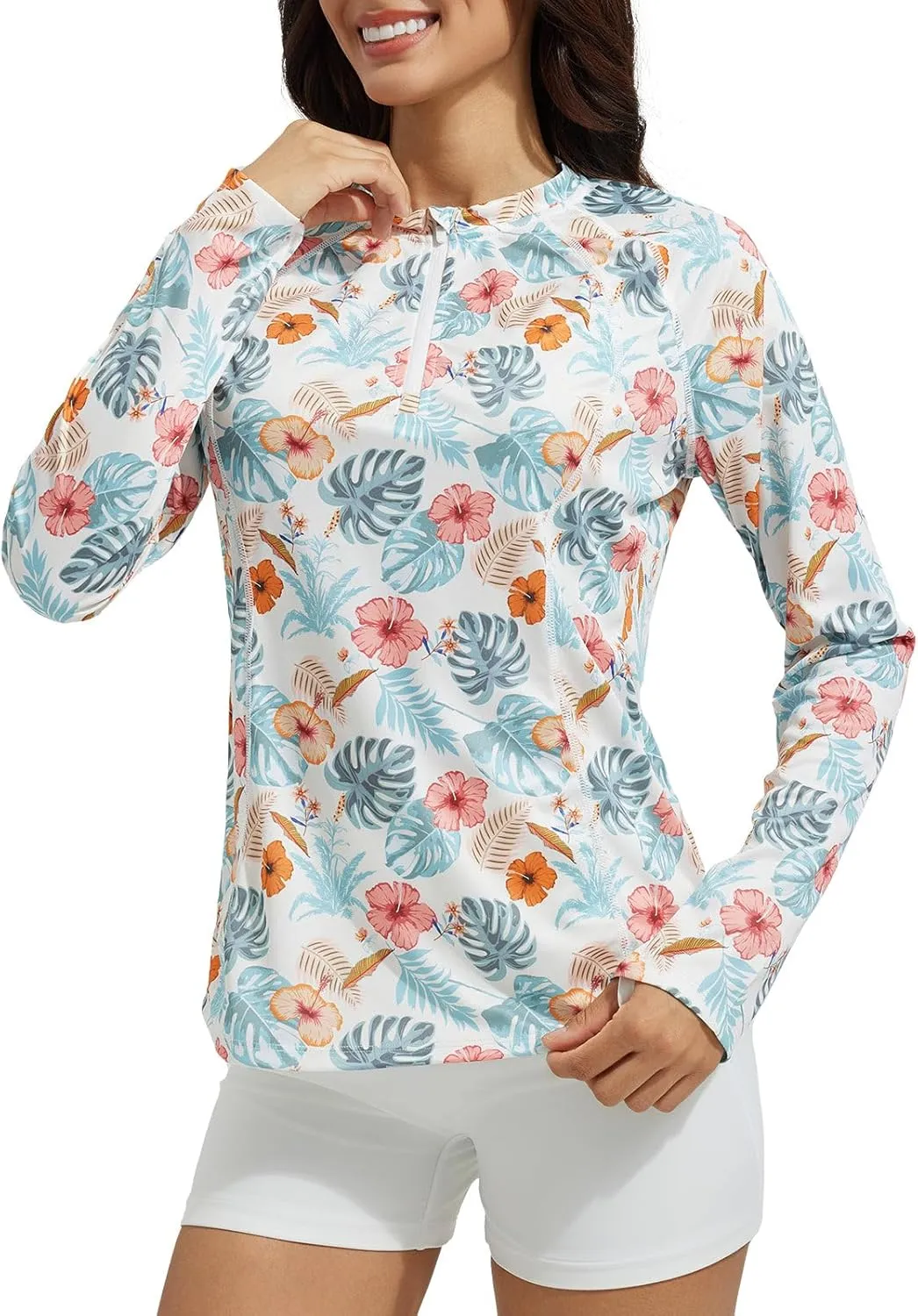 baleaf Women's 1/4 Zip Rash Guard Swim Shirts with Zipper Pocket UPF 50  Long Sleeve Sun Protection Swimsuit Tops