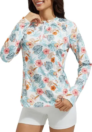 baleaf Women's 1/4 Zip Rash Guard Swim Shirts with Zipper Pocket UPF 50  Long Sleeve Sun Protection Swimsuit Tops