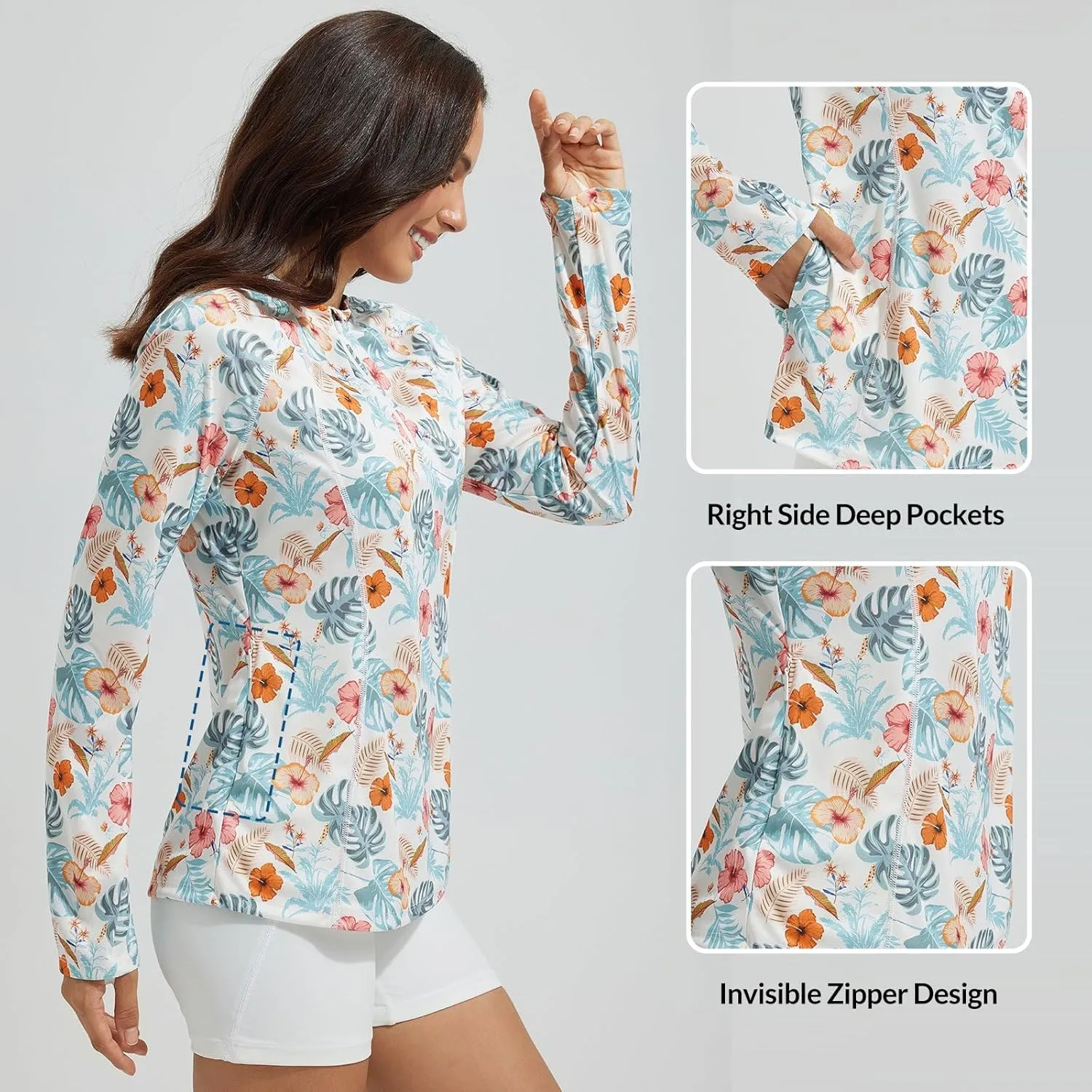baleaf Women's 1/4 Zip Rash Guard Swim Shirts with Zipper Pocket UPF 50  Long Sleeve Sun Protection Swimsuit Tops