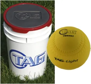 Ball Bucket Kit with 36 Sponge Baseballs, 6 Gallon White Ball Bucket with Padded Lid, Yellow Multi-Use Balls for Indoor Use