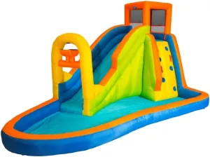 Banzai Plummet Falls Adventure Slide, Length: 14 ft 4 in, Width: 9 ft 6 in, Height: 8 ft, Inflatable Outdoor Backyard Water Slide Splash Bounce Climbing Toy