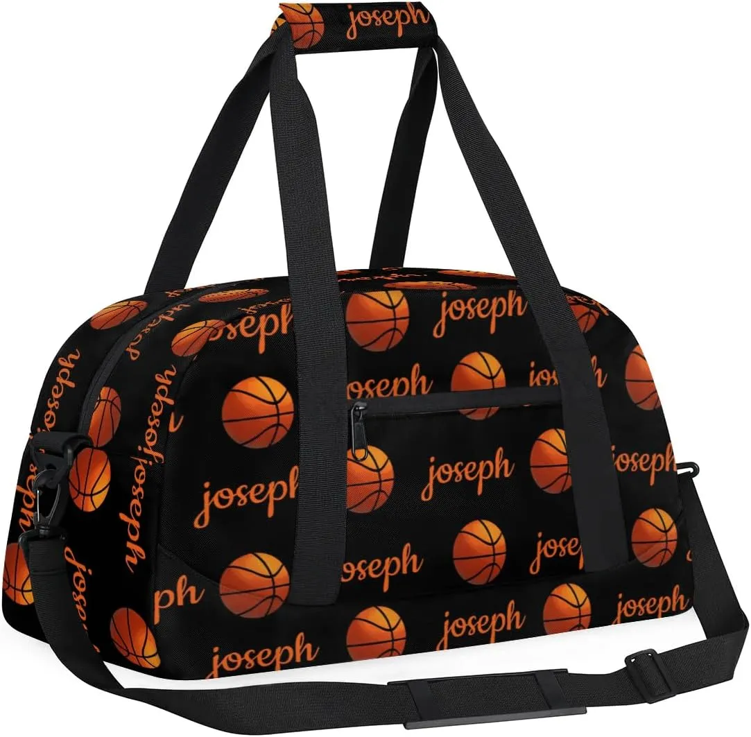Basketball Custom Name Sport Gym Bag Personalized Overnight Duffel Bag for Boys Girls Weekender Bags Carry On Training Bag, Black