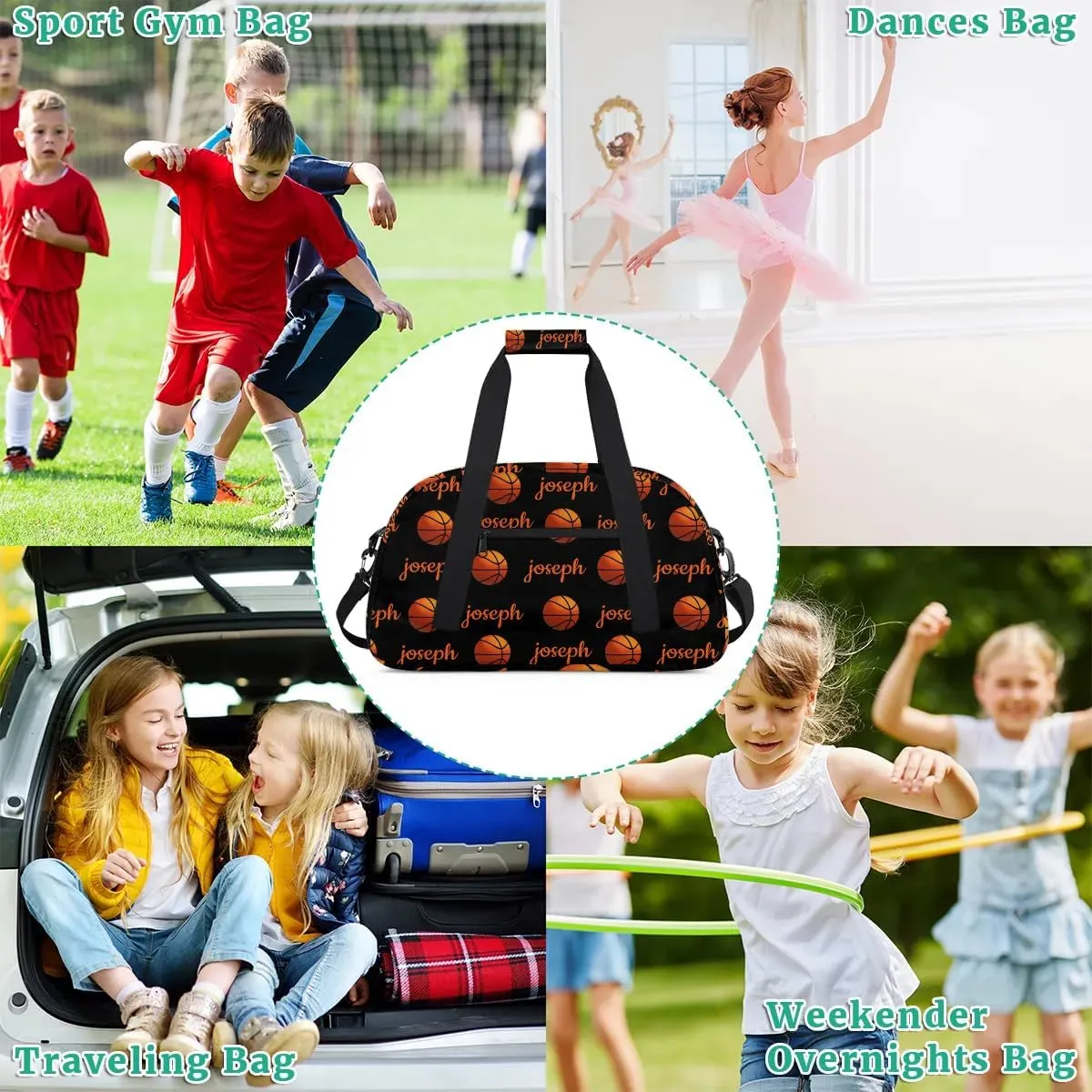Basketball Custom Name Sport Gym Bag Personalized Overnight Duffel Bag for Boys Girls Weekender Bags Carry On Training Bag, Black