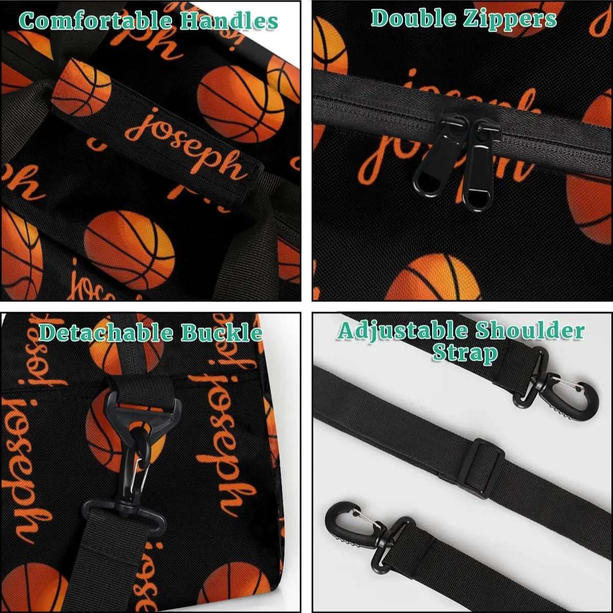 Basketball Custom Name Sport Gym Bag Personalized Overnight Duffel Bag for Boys Girls Weekender Bags Carry On Training Bag, Black
