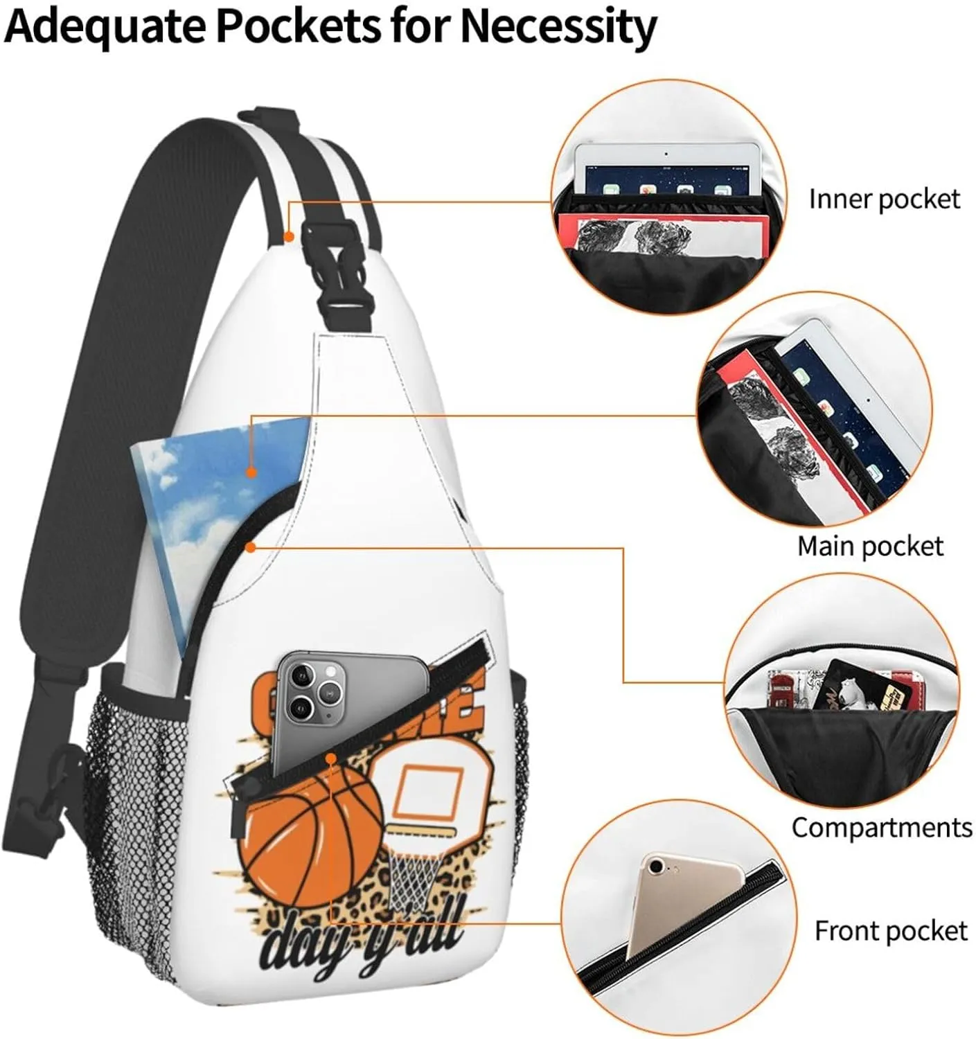 Basketball Net Dribble Jump Shot Crossbody Bag Adjustable Sling Bag Casual Chest Bags Travel Shoulder Backpack