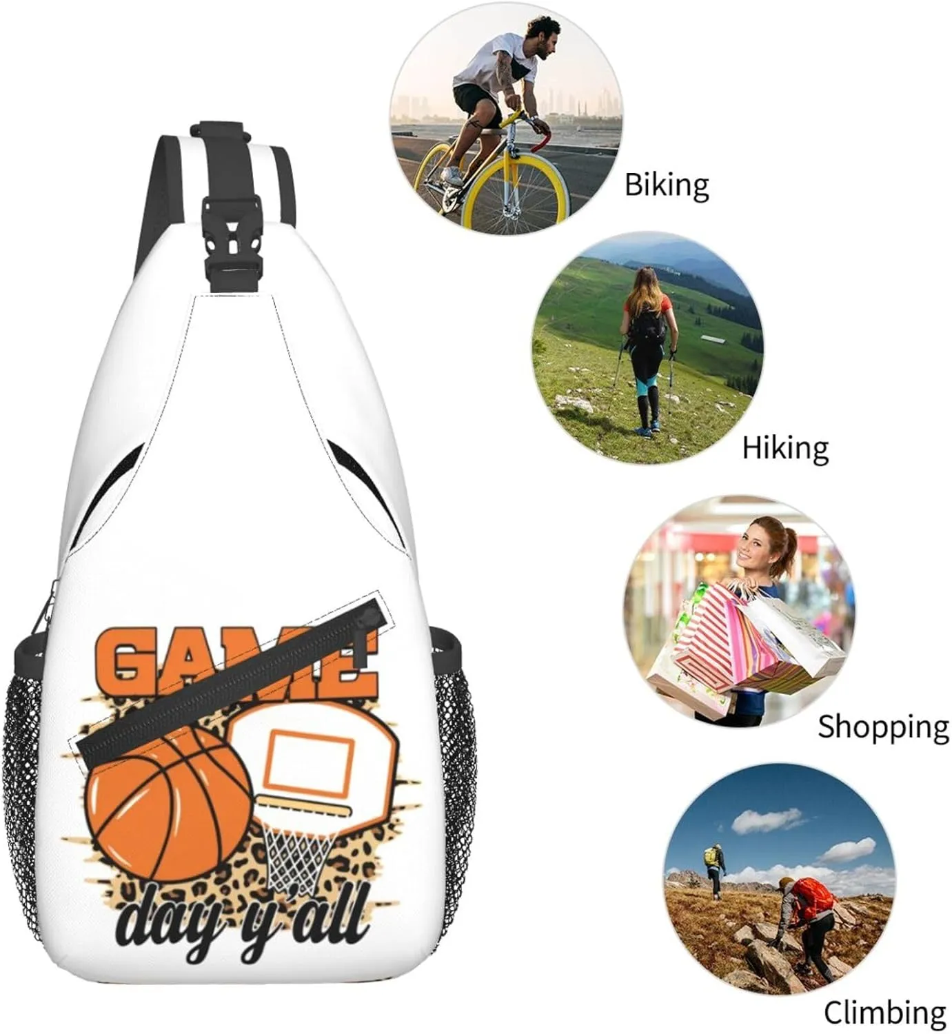 Basketball Net Dribble Jump Shot Crossbody Bag Adjustable Sling Bag Casual Chest Bags Travel Shoulder Backpack