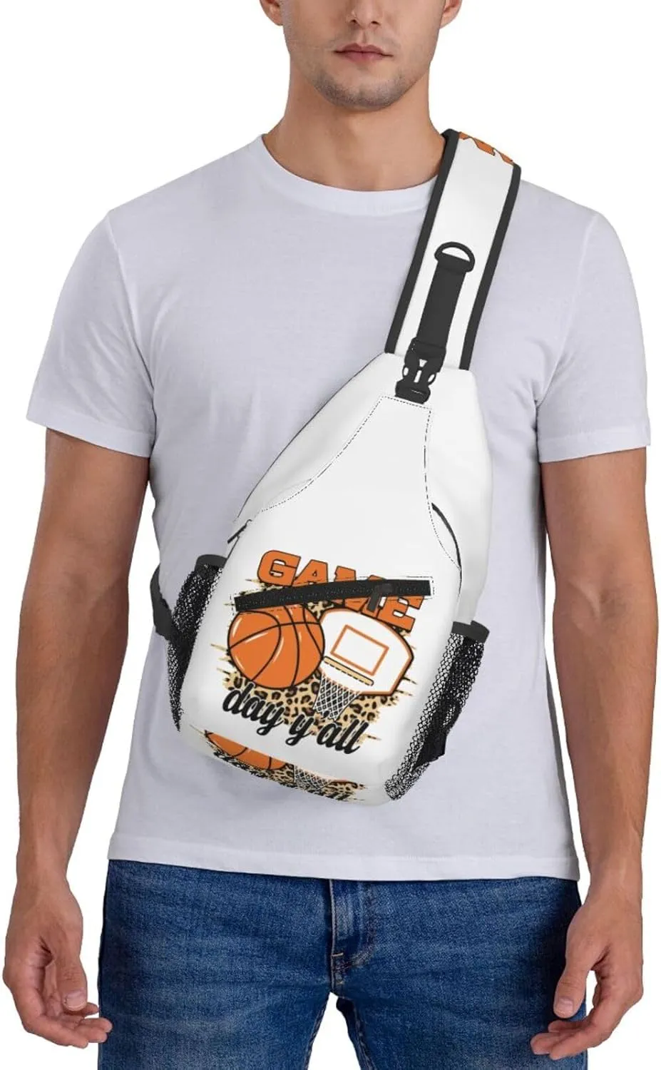 Basketball Net Dribble Jump Shot Crossbody Bag Adjustable Sling Bag Casual Chest Bags Travel Shoulder Backpack