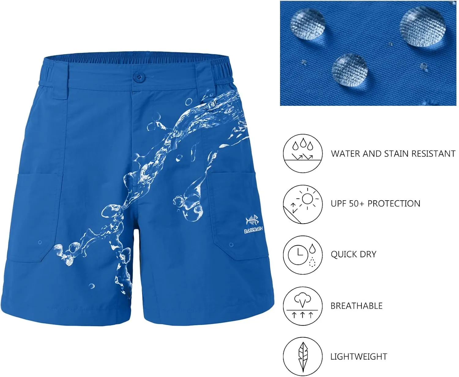 BASSDASH Men's 6" Fishing Shorts UPF 50  Water Resistant Quick Dry Hiking Cargo Shorts with Multi Pocket