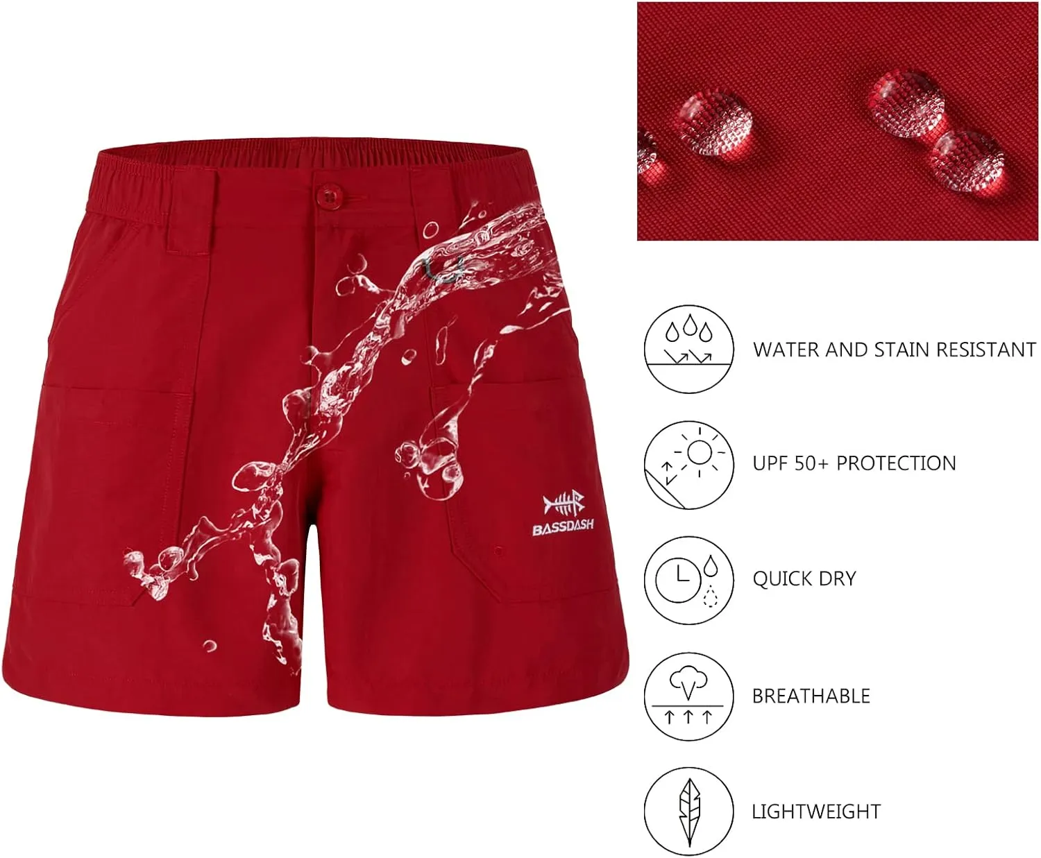 BASSDASH Men's 6" Fishing Shorts UPF 50  Water Resistant Quick Dry Hiking Cargo Shorts with Multi Pocket
