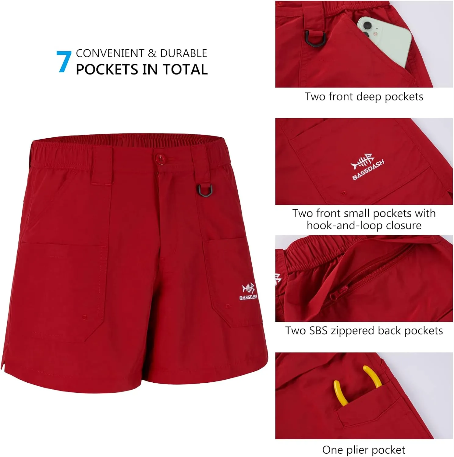 BASSDASH Men's 6" Fishing Shorts UPF 50  Water Resistant Quick Dry Hiking Cargo Shorts with Multi Pocket