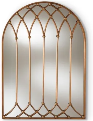 Baxton Studio Freja Vintage Farmhouse Antique Bronze Finished Arched Window Accent Wall Mirror