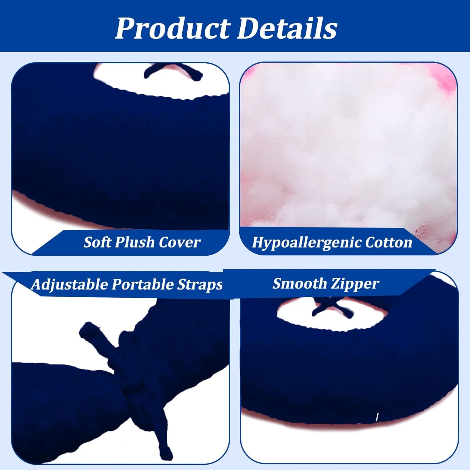 BBL Pillow After Surgery for Butt Sleeping, Brazilian Butt Lift Pillow Post Surgery Recovery for Sitting Sleeping Driving Donut Pillow for Woman Lumbar Back Cushion Seat Foam (Blue)