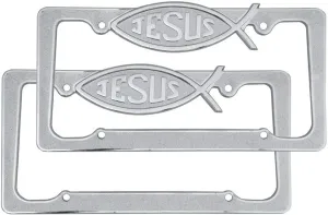 BDK Heavy Duty Rust-Proof Stainless Steel Metal Chrome Christian Spiritual Jesus Fish License Plate Frame Universal Fit for Car Truck SUV (Pack of 2)