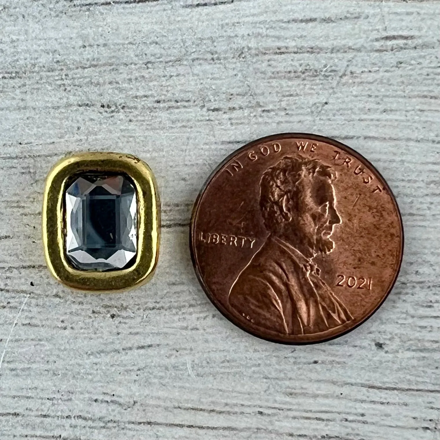 Bead, Crystal Clear Emerald Cut Rhinestone Bead, Small Rectangle Antiqued Gold, Jewelry Making Artisan Findings, GL-S042