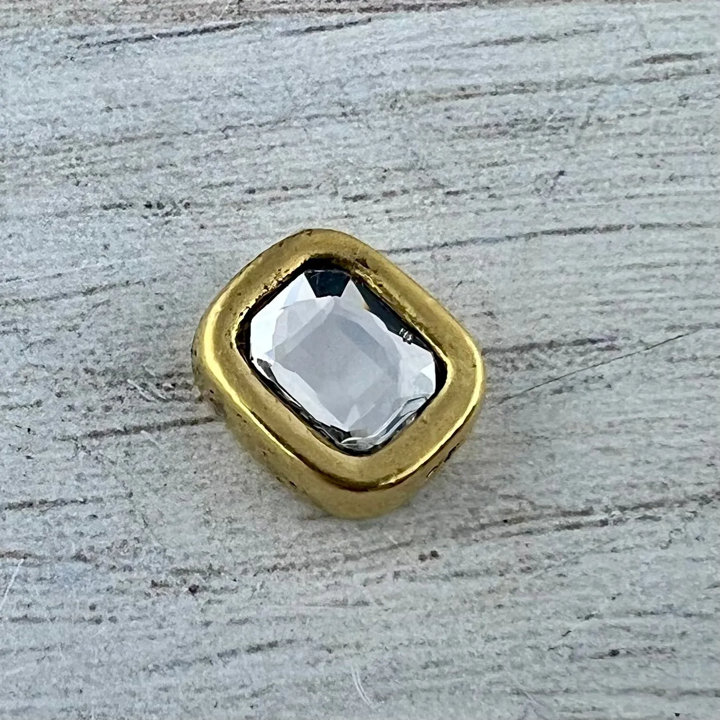 Bead, Crystal Clear Emerald Cut Rhinestone Bead, Small Rectangle Antiqued Gold, Jewelry Making Artisan Findings, GL-S042