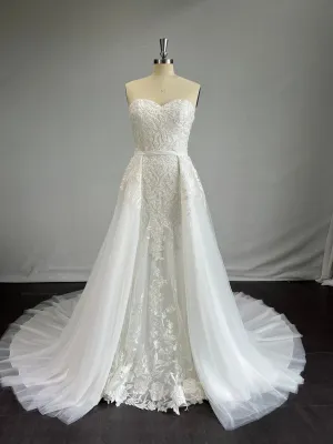 Beaded Floral Lace on Tulle Princess Seam Wedding Overskirt