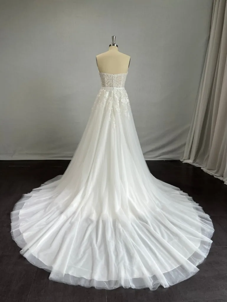 Beaded Floral Lace on Tulle Princess Seam Wedding Overskirt