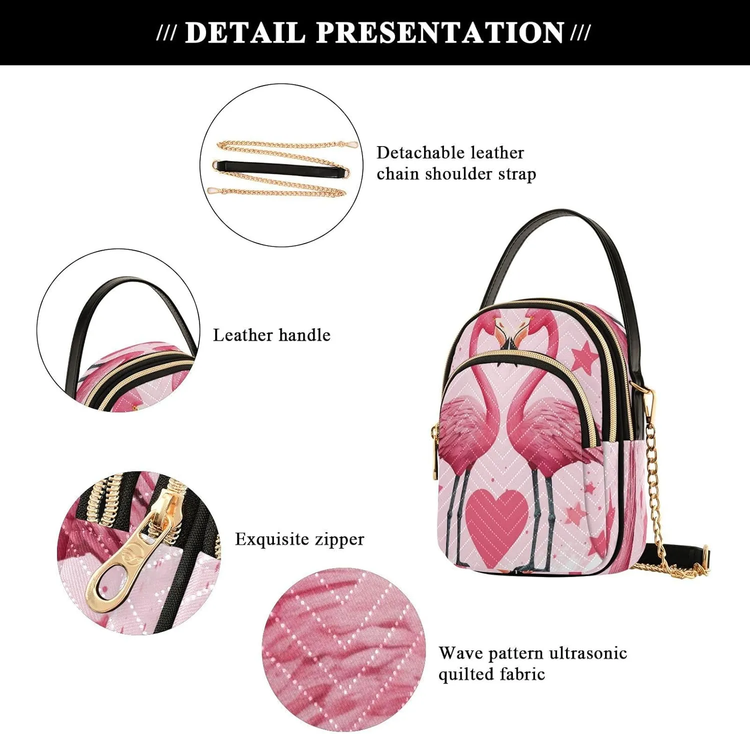 Beautiful Flamingos Shoulder Bags for Women Retro Classic Handbag Purse Small Purses with Chain