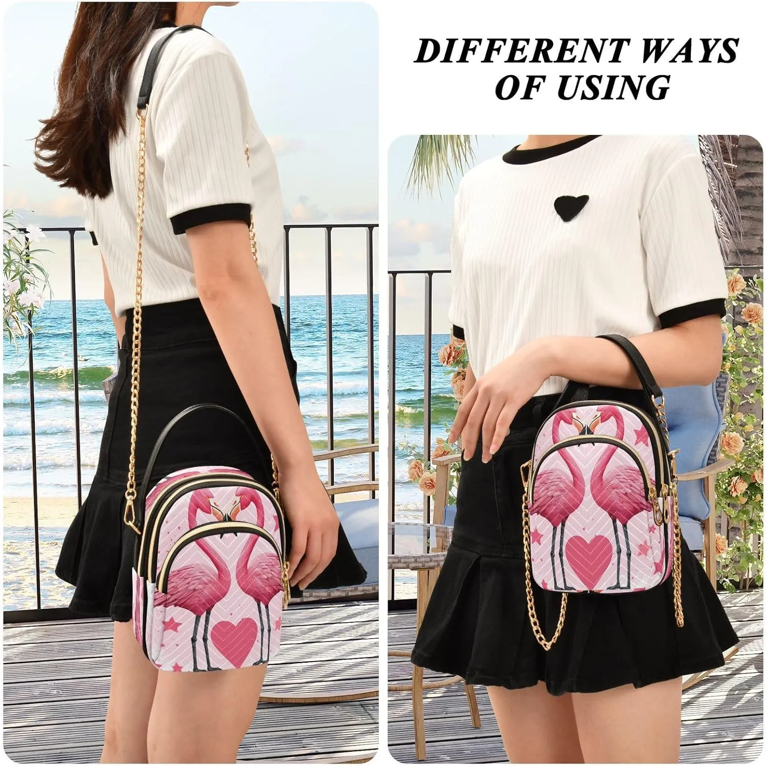 Beautiful Flamingos Shoulder Bags for Women Retro Classic Handbag Purse Small Purses with Chain