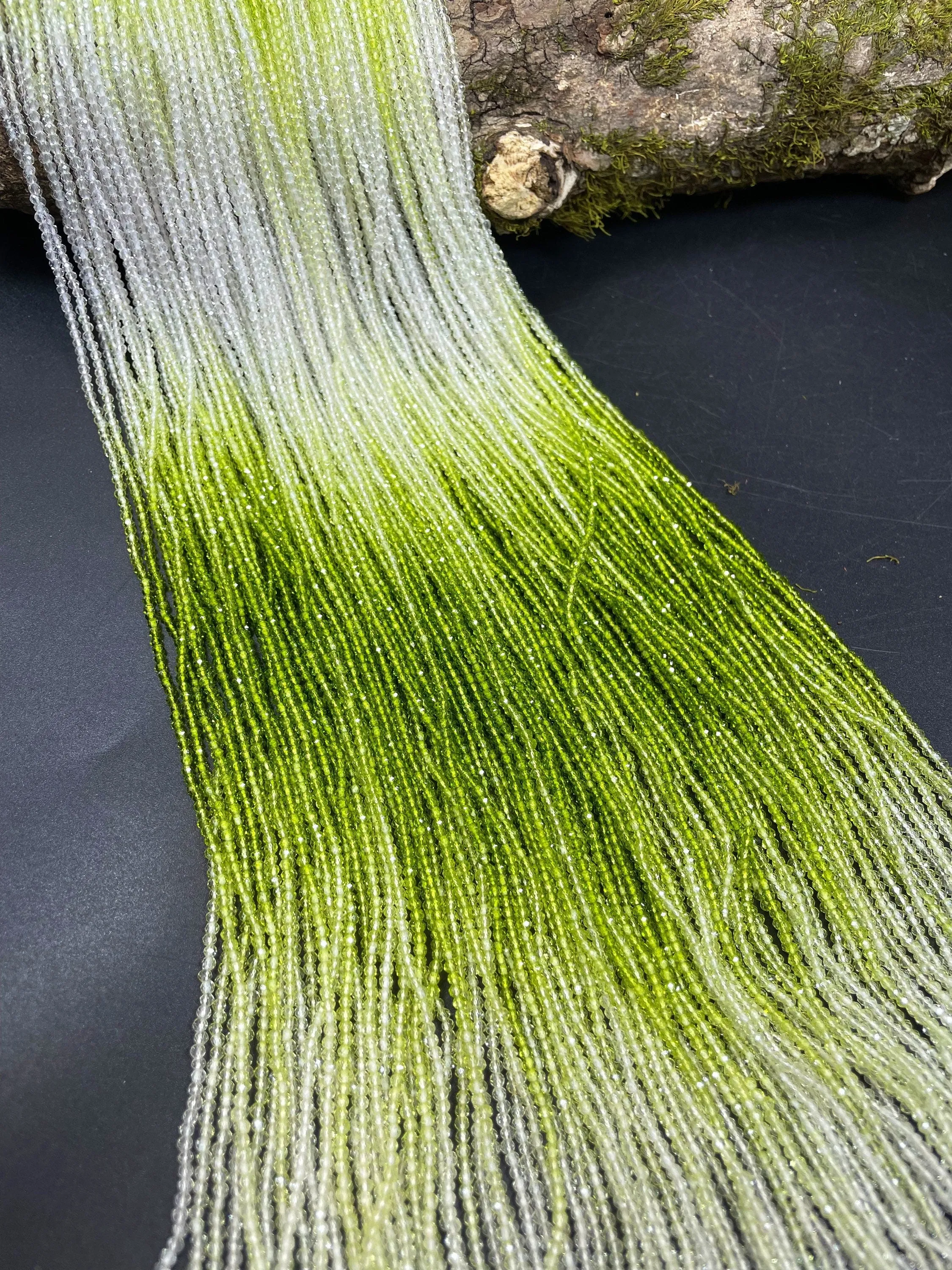 Beautiful green rainbow multi color crystal beads . Faceted 2mm round beads . Gorgeous green white color crystal bead . Full strand 14.5”