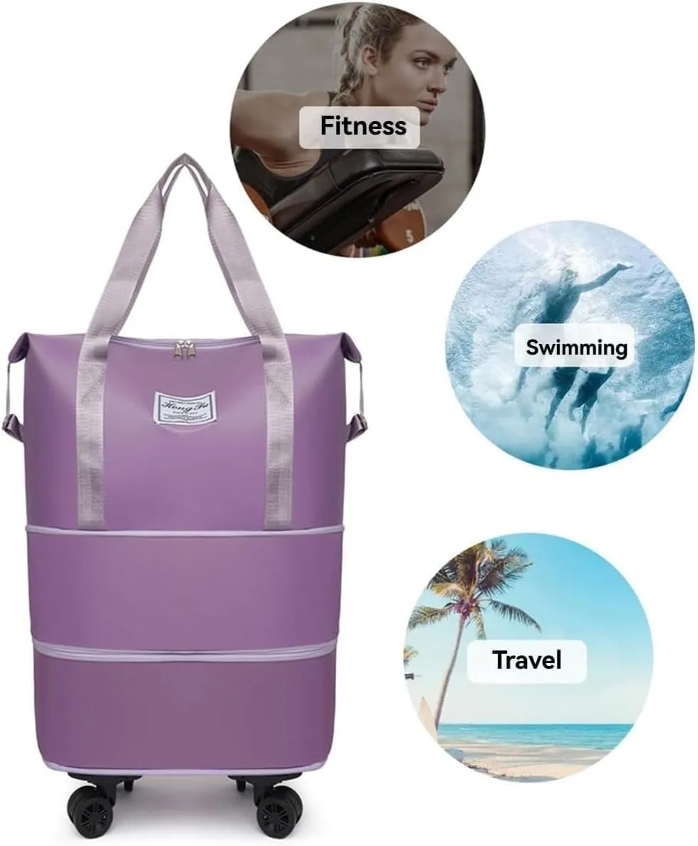 Beente Travel Bag with Wheels, Kulken Travel Bag with Shoe Organizer, 2025 New Large Capacity Travel Bags - Universal Wheel Removable (Pink)
