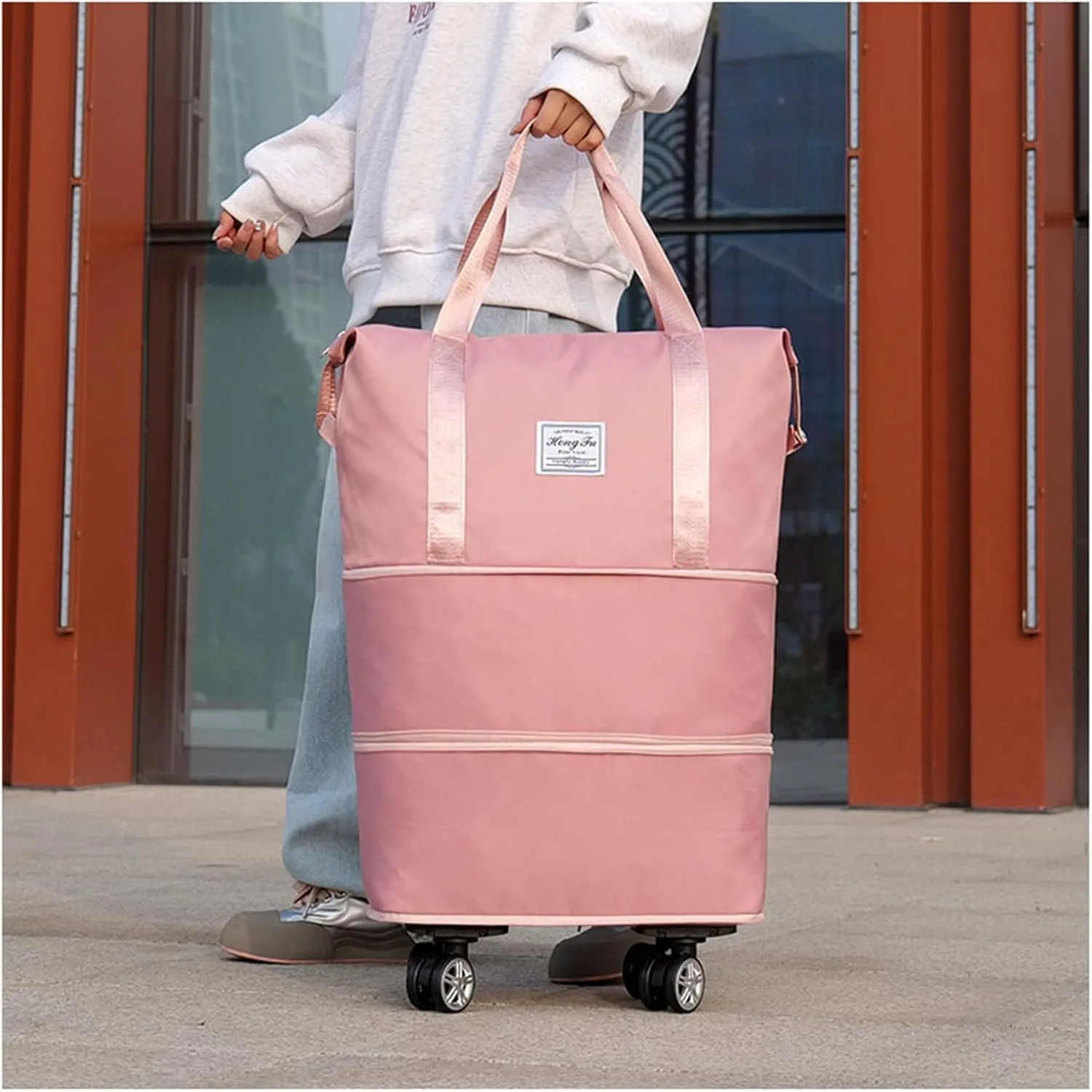 Beente Travel Bag with Wheels, Kulken Travel Bag with Shoe Organizer, 2025 New Large Capacity Travel Bags - Universal Wheel Removable (Pink)