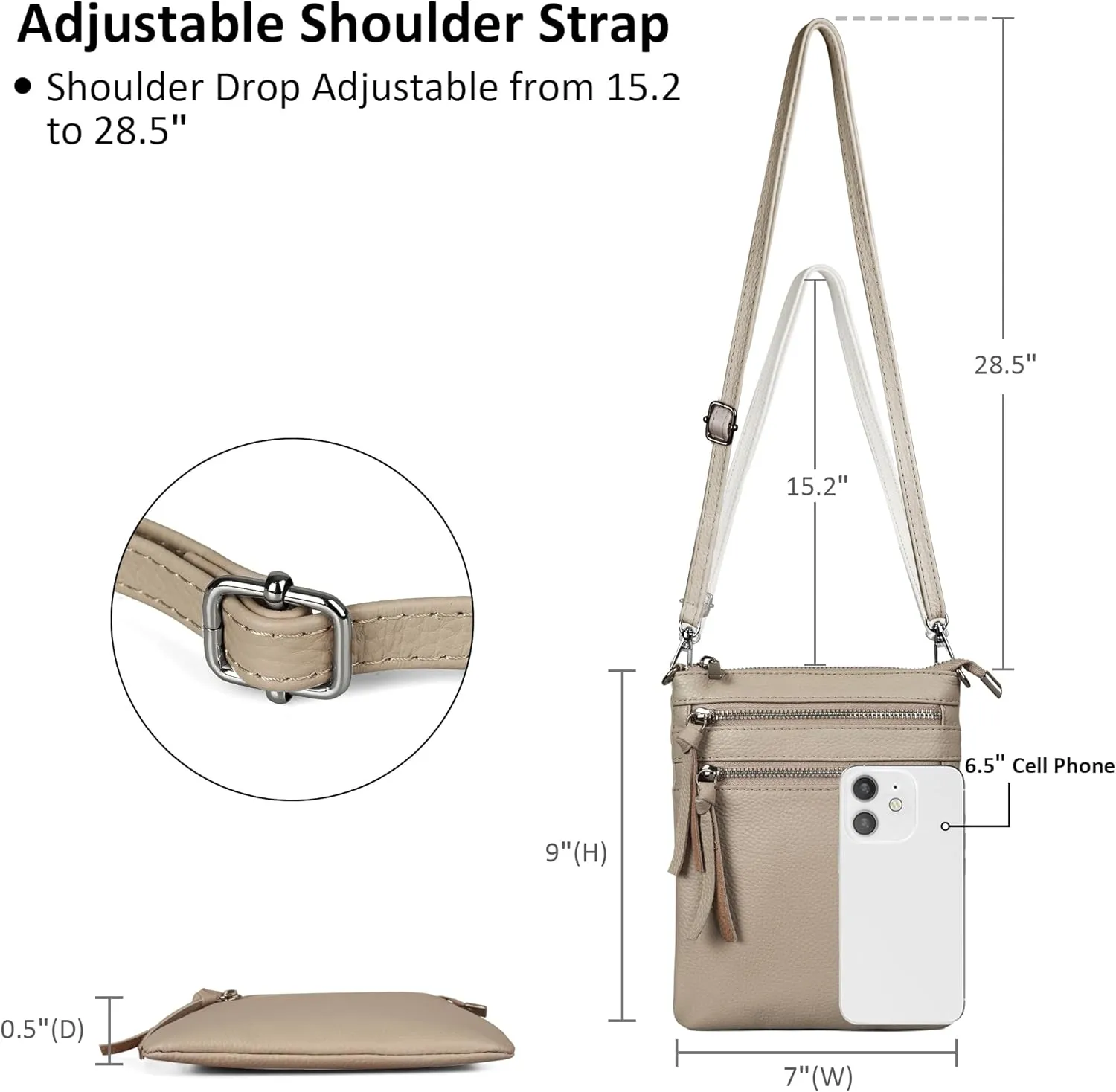 befen Small Genuine Leather Crossbody Purses for Women Trendy Travel Shoulder Handbags with Multiple Zipper Pockets