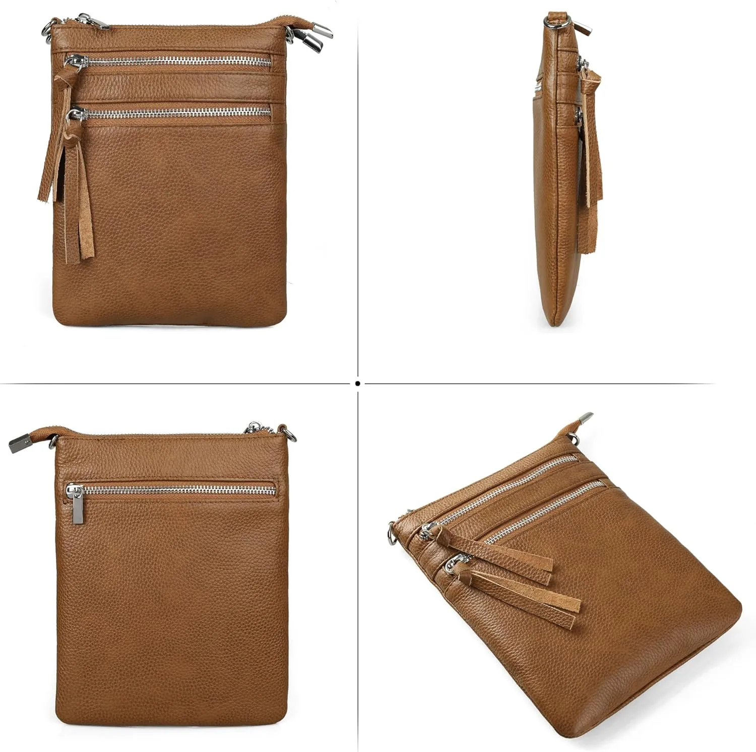 befen Small Genuine Leather Crossbody Purses for Women Trendy Travel Shoulder Handbags with Multiple Zipper Pockets